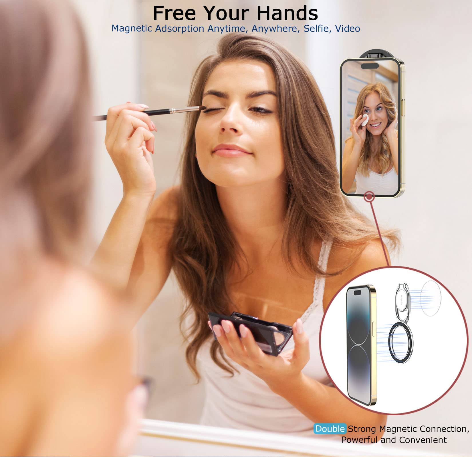 Doflyesky Magnetic Phone Grip Holder Kickstand, Gym Double Adjustable Finger Ring Grip And Stand, Compatible With Popsockets Mag