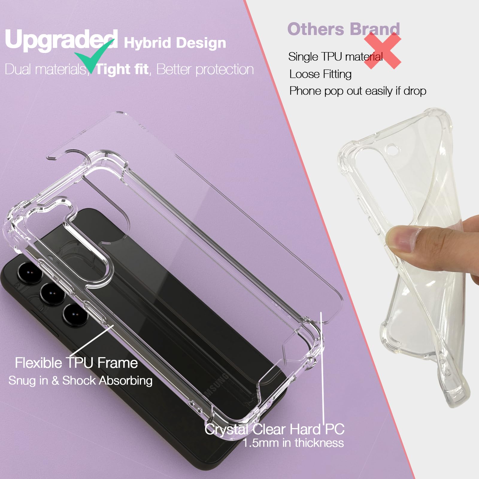 KIOMY Phone Case for Samsung Galaxy S23 5G Shockproof Hybrid PC TPU Crystal Clear Slim Fit with Airbag Corners