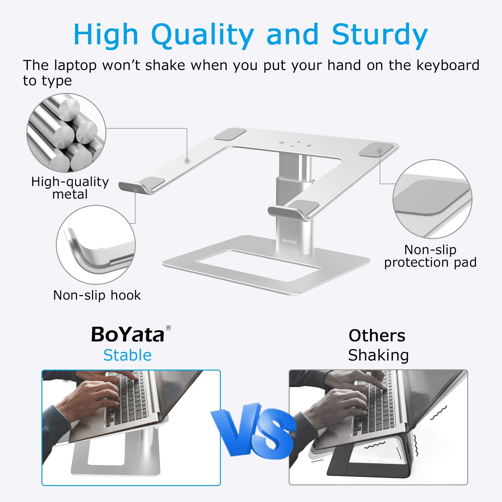 Boyata Laptop Stand, Ergonomic Aluminum Height Adjustable Computer Stand Laptop Riser Holder For Desk, Compatible With Macbook P