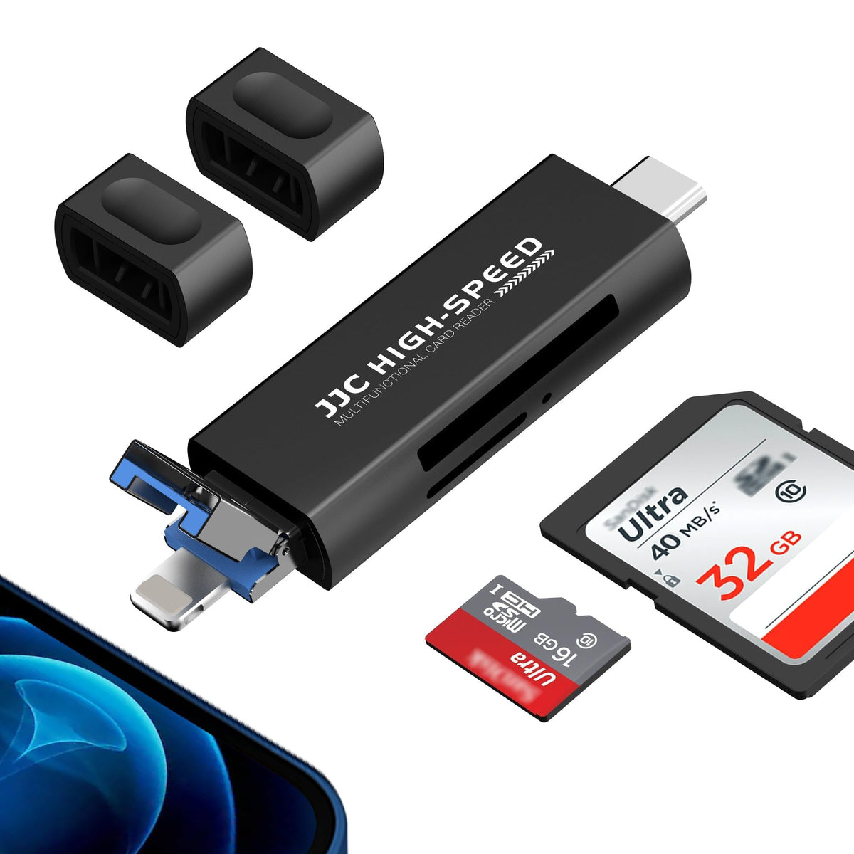 Sd Card Reader For Iphone/Ipad/Macbook,Multiple Connector Light & Usb C 3.0 & Usb A 2.0 Memory Sd Tf Card Reader Portable Trail