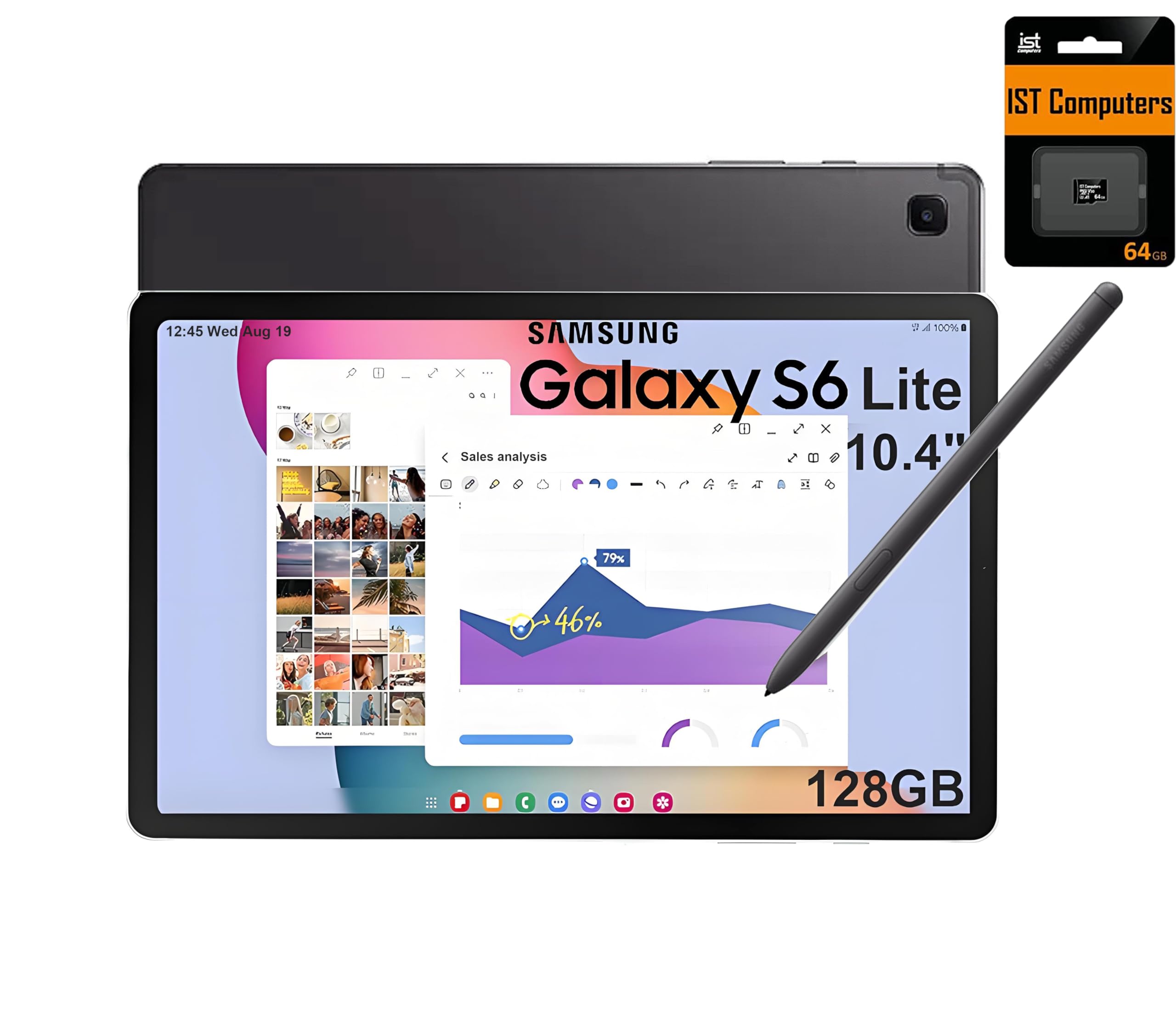 SAMSUNG Galaxy Tab S6 Lite Android Tablet (10.4 2K Touchscreen, 128GB Storage(64GB+64GB SD Card), S Pen for Note-Taking, Drawing