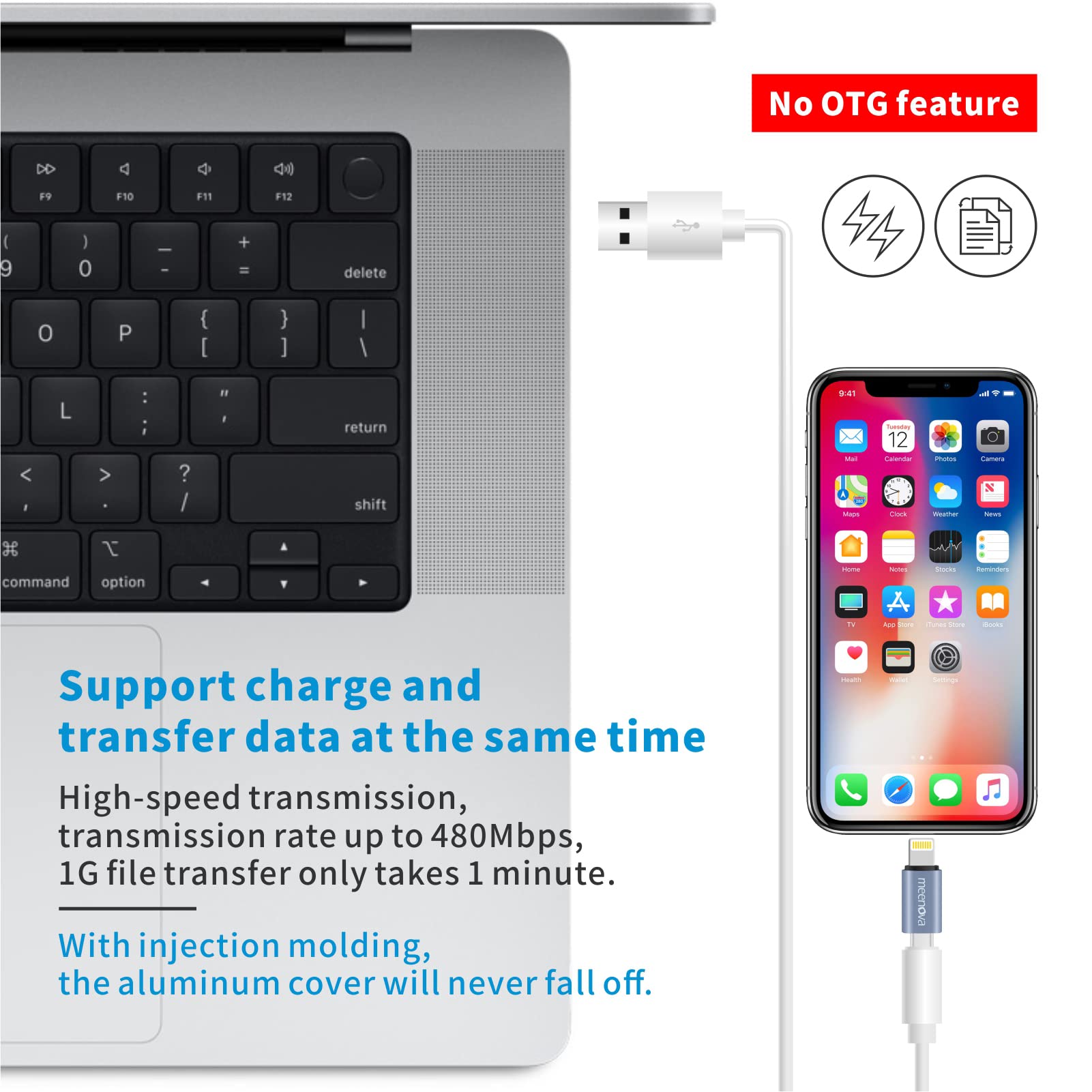 Meenova USB-C to Lightning Adapter 2 Pack - Aluminum, Blue, Compatible with iPhone 14/13/12 Pro Max, Includes Silicone Sleeves & Cable Straps