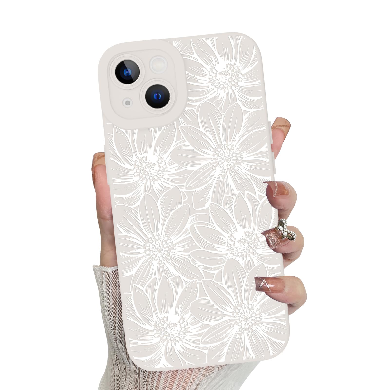 Mzelq For Iphone 13 Case, Silicone Floral Flowers Sunflowers Cute Pattern, Camera Protection Soft Slim Phone Case For Iphone 13