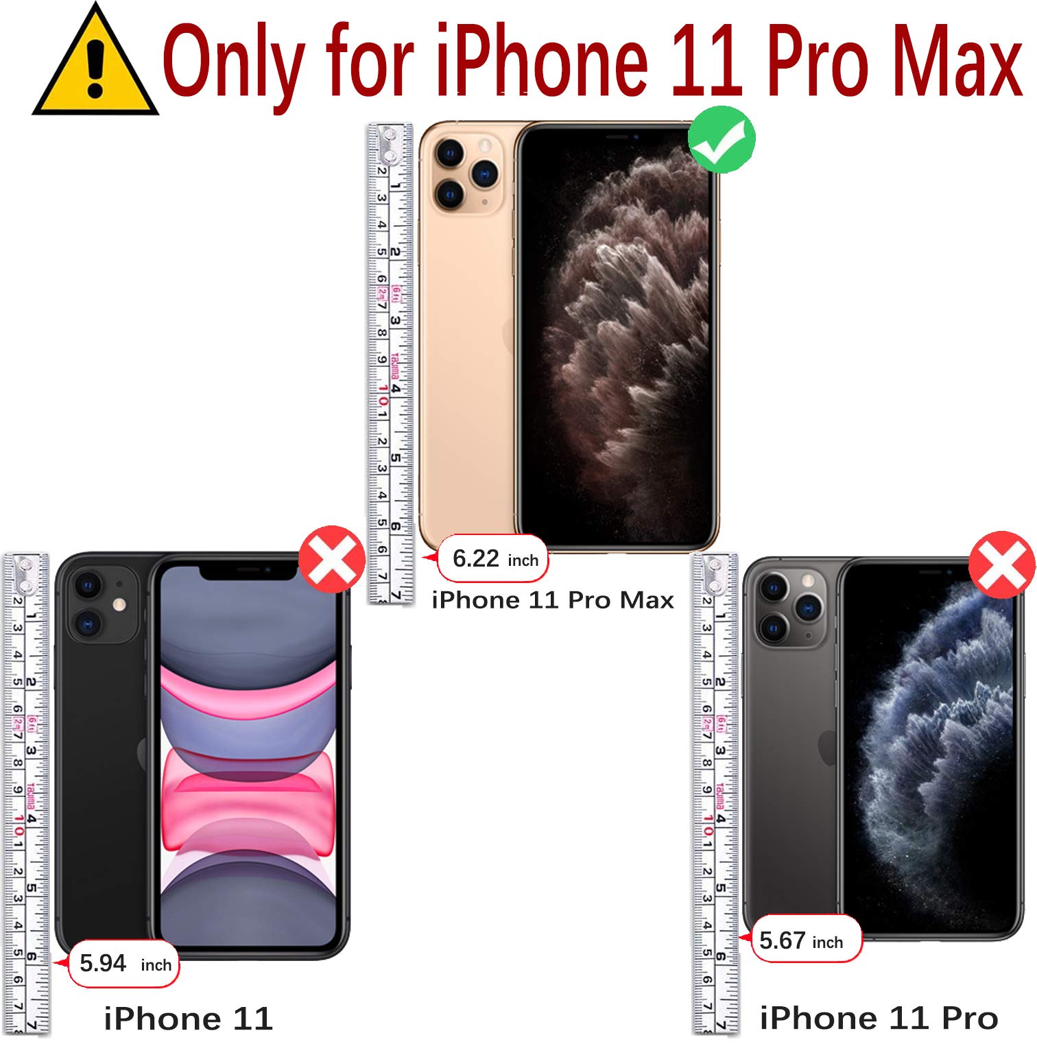 Monasay Wallet Case Compatible For Iphone 11 Pro Max 5G, 6.5-Inch, [Glass Screen Protector Included] [Rfid Blocking] Flip Folio
