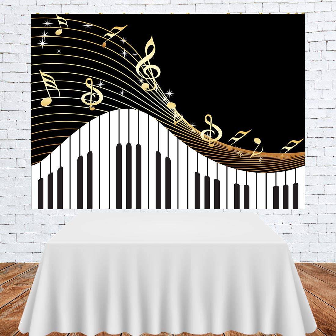 Piano Theme Backdrop For Photography Golden Musical Notes And Piano Keyboard Background For Kids Birthday Party Art Studio Photo