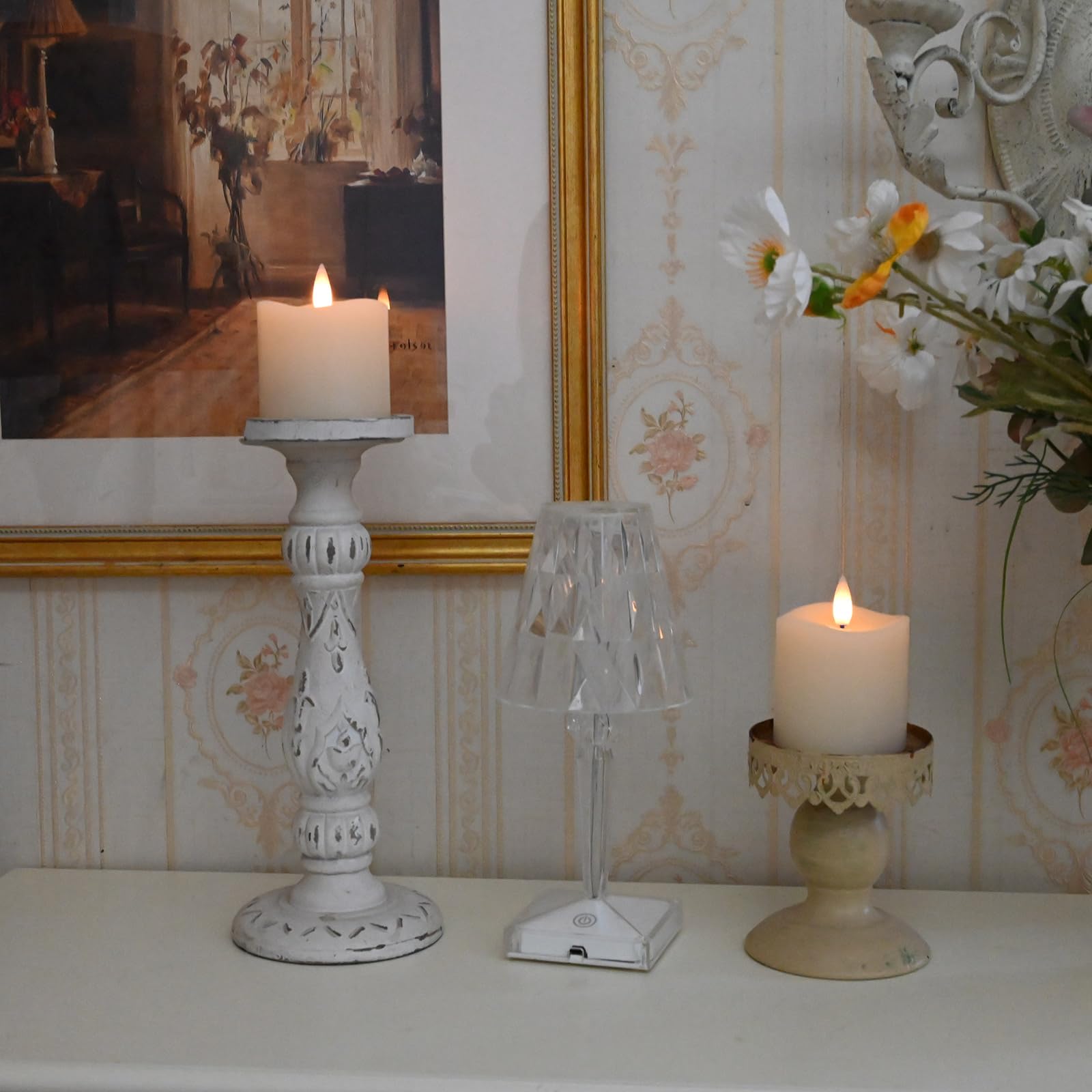 Cozierglow Stripe Pillar Candles With Remote Timer, Battery Candles Up To 400 Hours, 3D Moving Flame Wax Candles, Set Of 2, 3 X