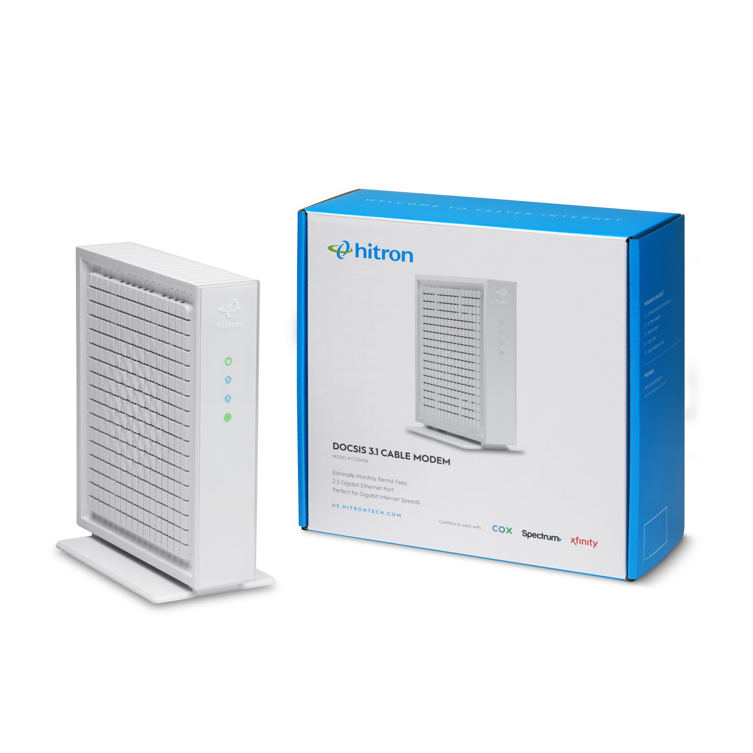 Hitron Coda56 Multi Gigabit Docsis 3.1 Modem | 2.5 Gbps Max Internet Speeds | Certified With Xfinity, Charter Spectrum, Cox | 10X Faster Than Docsis 3.0 | 2.5 Gbps Ethernet Cable Modem Only