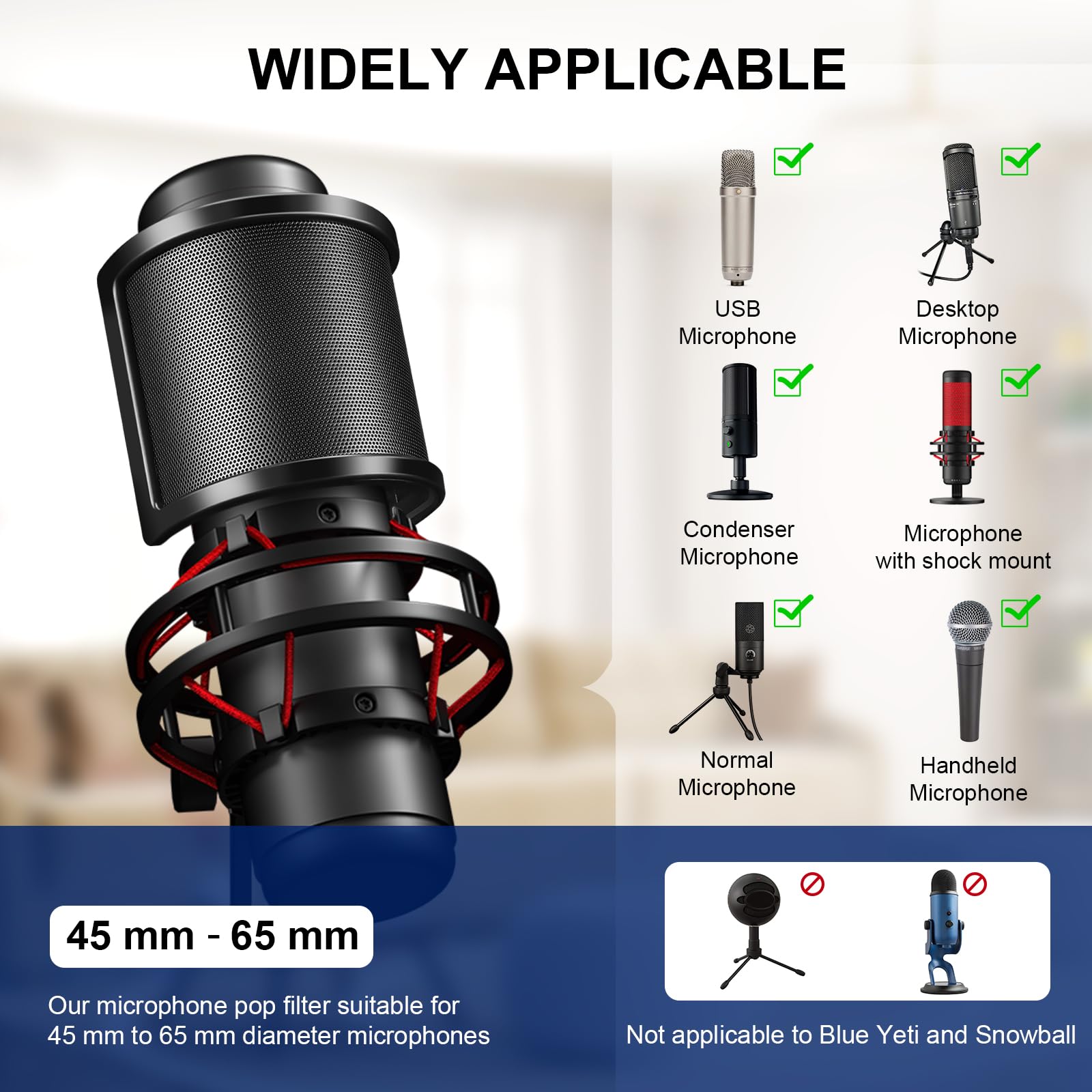 Pop Filter,Aokeo [Upgraded Three Layers] Metal Mesh & Foam & Etamine Layer Microphone Windscreen Cover Handheld Mic Shield Mask,