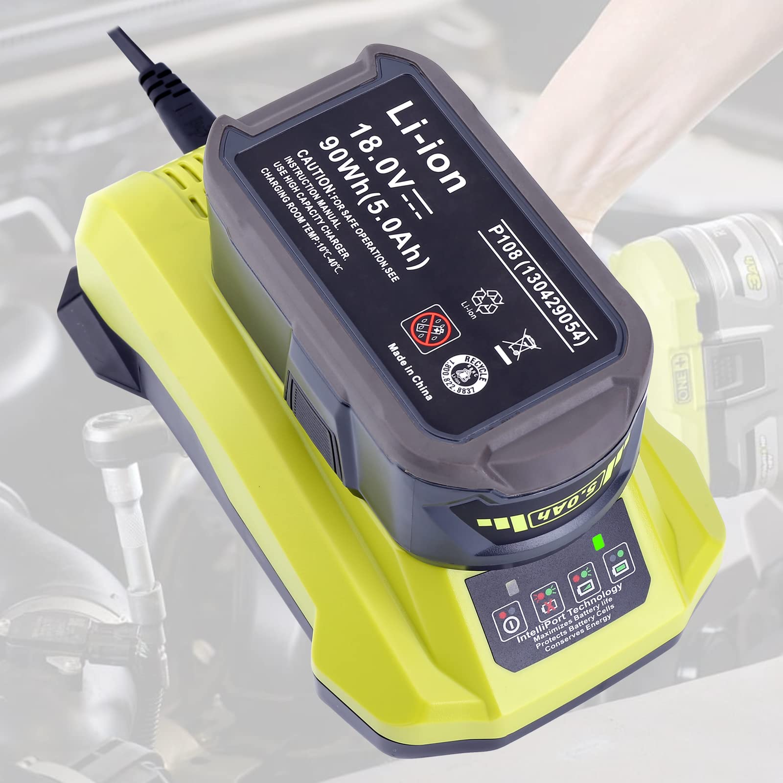 Elefly P117 Compatible With Ryobi 18V Battery Charger, Compatible With Ryobi 12V 18V One+ Lithium Nicad Nimh Battery P102 P103 P