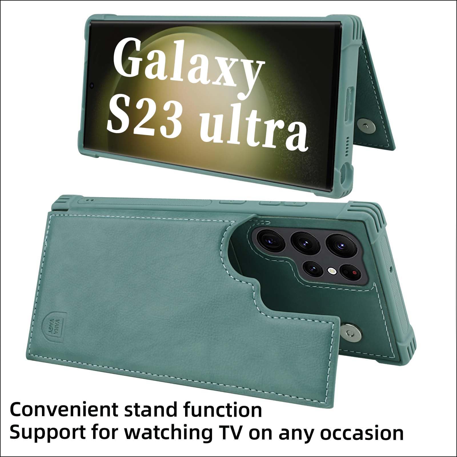 Vanavagy Wallet Case Compatible For Galaxy S23 Ultra For Women Men,Pu Leather Flip Folio Phone Cover Fits Magnetic Car Mount Wit