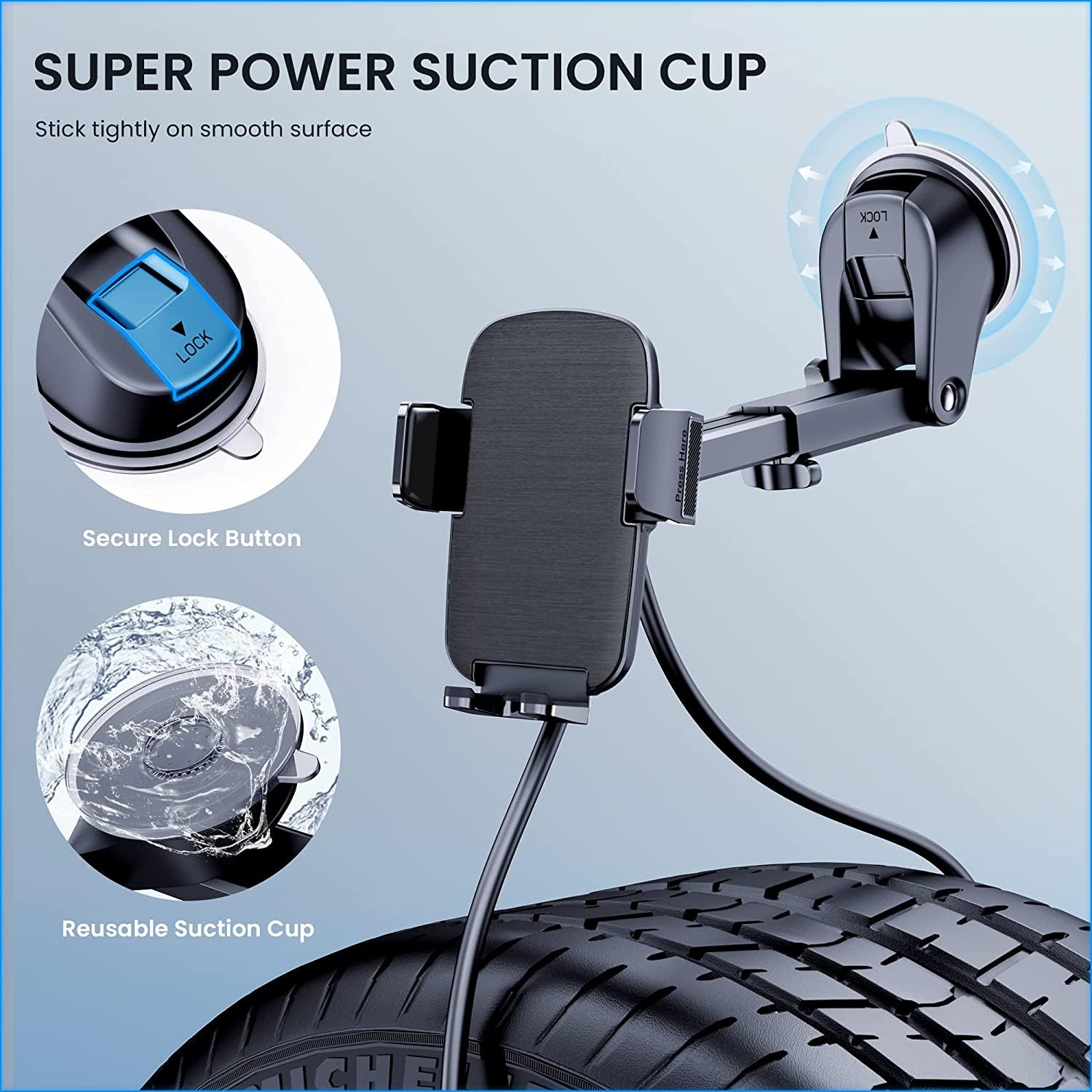 Ticilfo Phone Mount For Car Phone Holder [Military-Grade Suction & Stable Clip] Car Phone Holder Mount Windshield Dashboard Air