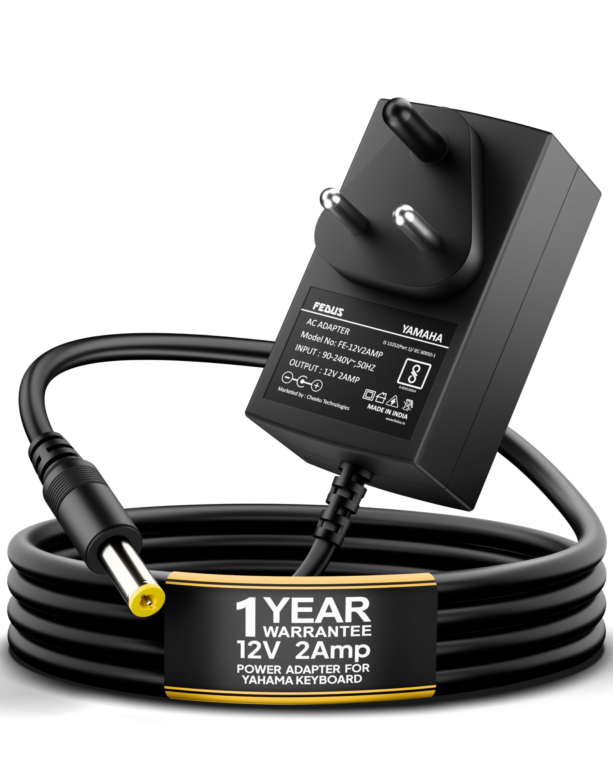 FEDUS ClearTone12V 2A AC Power Adapter for Yamaha Keyboard, 2 Meter Cord, BIS Charging Power Supply Replacement for PA130 PA13