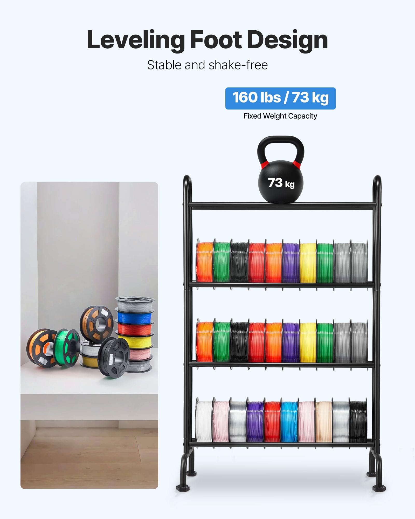 Vevor 3D Printer Filament Storage Rack, 4 Tier Heavy Duty Storage Shelf, Rolling Filament Spool Holders Racks With Wheels, Filam
