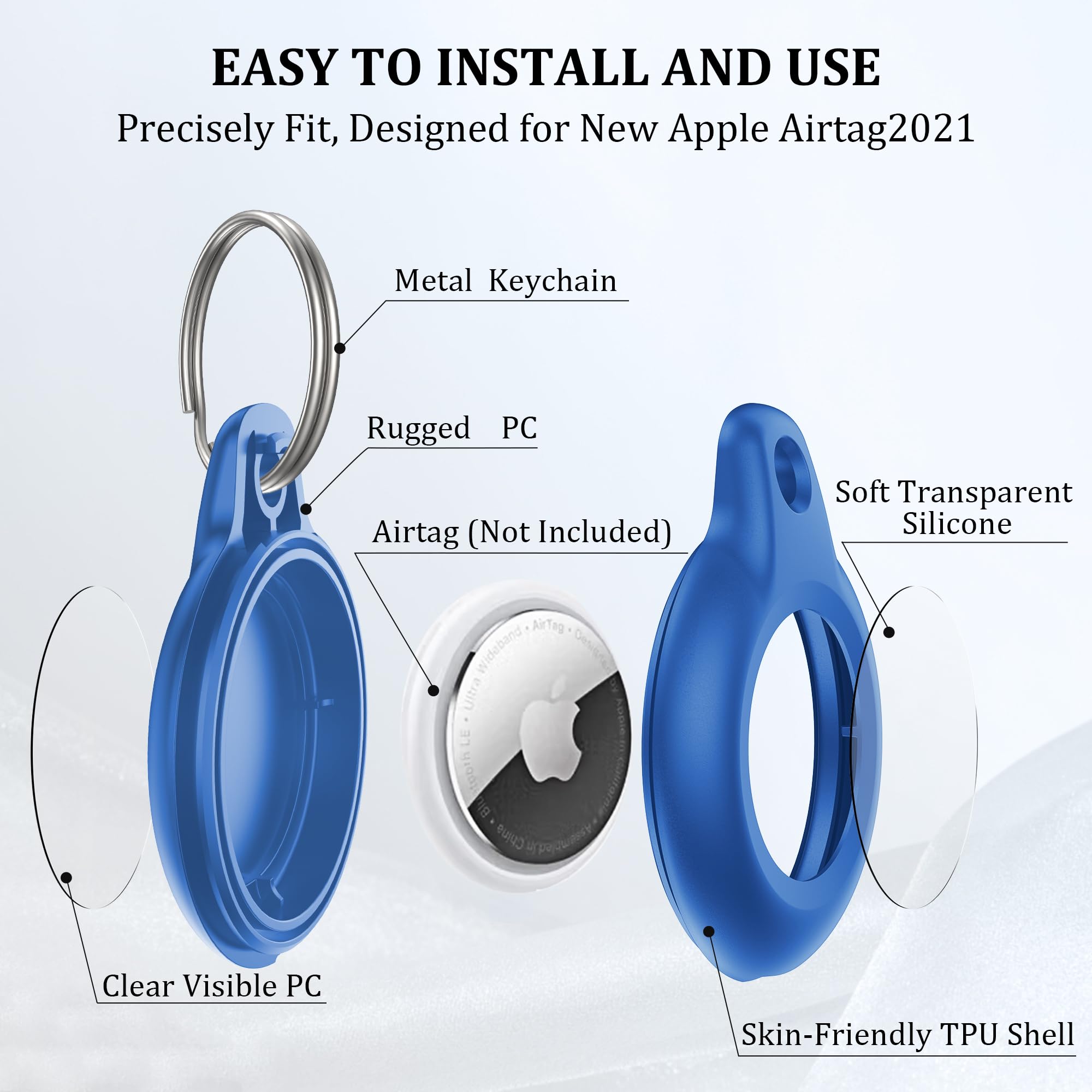2 Pack Ipx8 Waterproof Airtag Keychain With Airtag Holder Case,Full Body Shockproof,Anti Scratch Cover Air Tag For Cat,Dog,Keys,