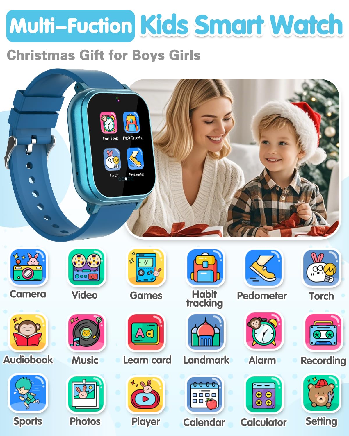 Waterproof Smart Watch For Kids With 32 Games Dual Camera, Habit Tracking, Pedometer, Hd Touchscreen With Protector, Kids Watch