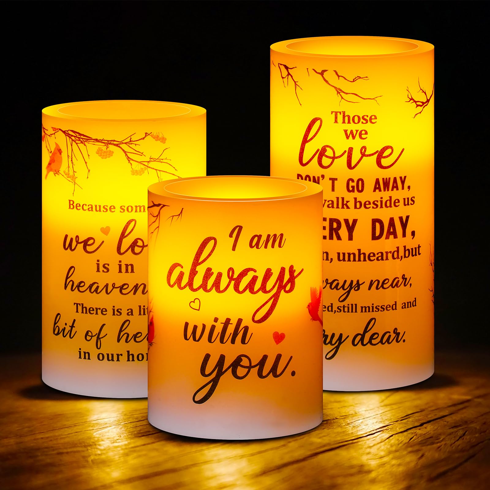 3 Pcs Memorial Candles Memorial Gifts Cardinal Flameless Led Candles Lights Religious Gifts For Loss Of Loved One Sympathy Flame
