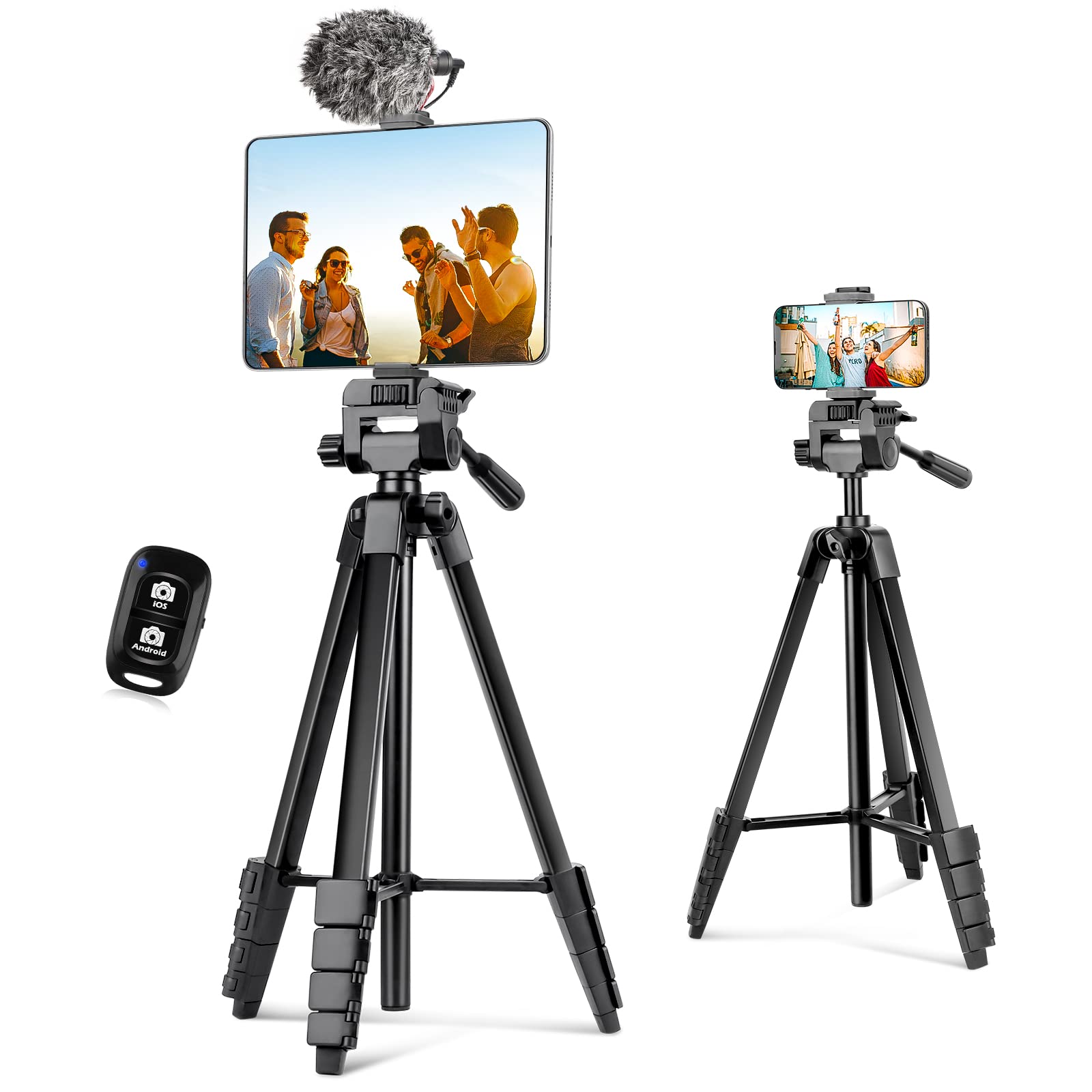 Aureday Phone Tripod Stand, 64� Extendable Cell Phone&Camera Tripod With Wireless Remote And Phone Holder, Aluminum Ipad Tripod For Video Recording/Selfies/Live Stream/Vlogging Black