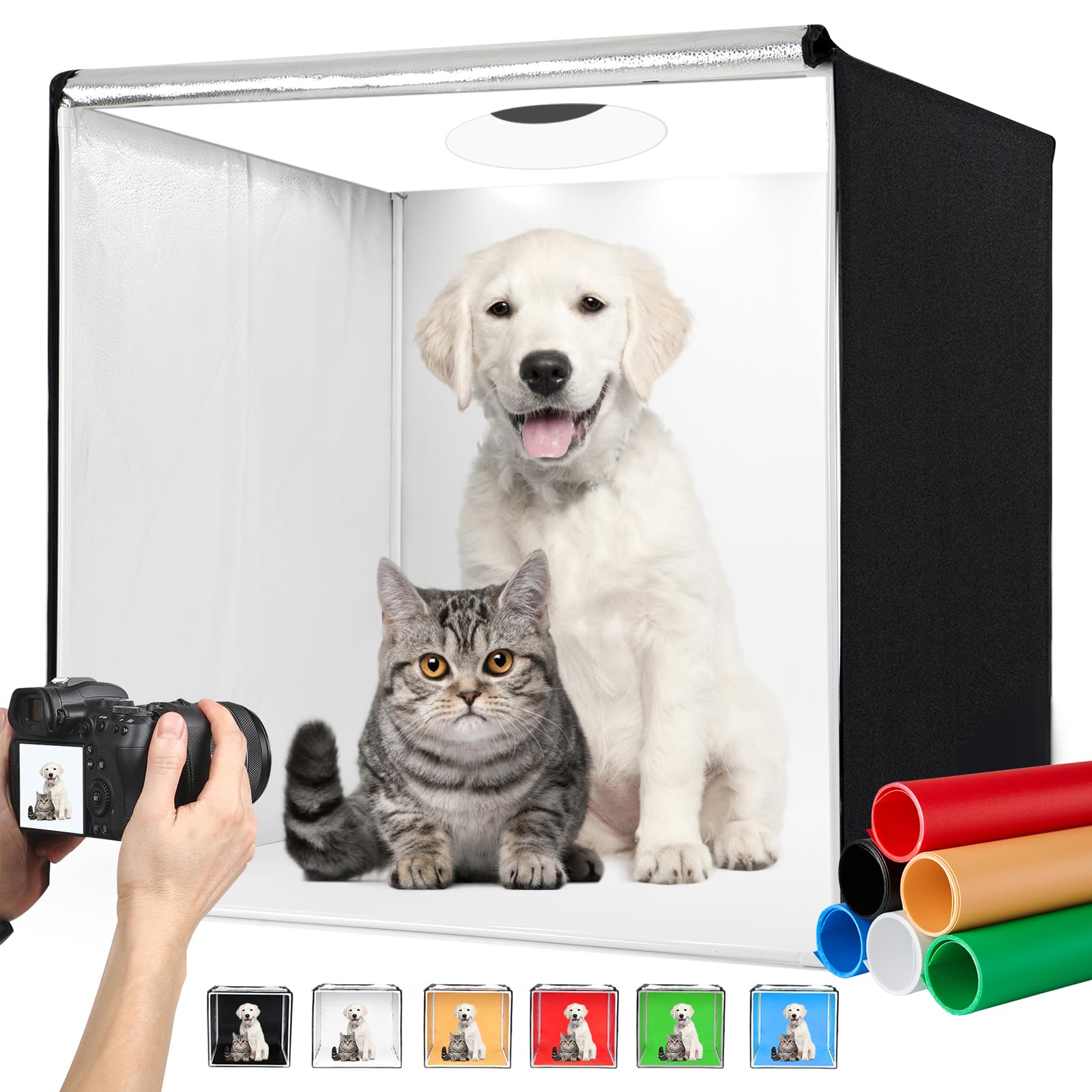 Zkeezm Photo Studio Light Box Photography 32''X32'' With 100 Led And 6 Colors Backdrops Photo Box With Lights, Foldable Picture