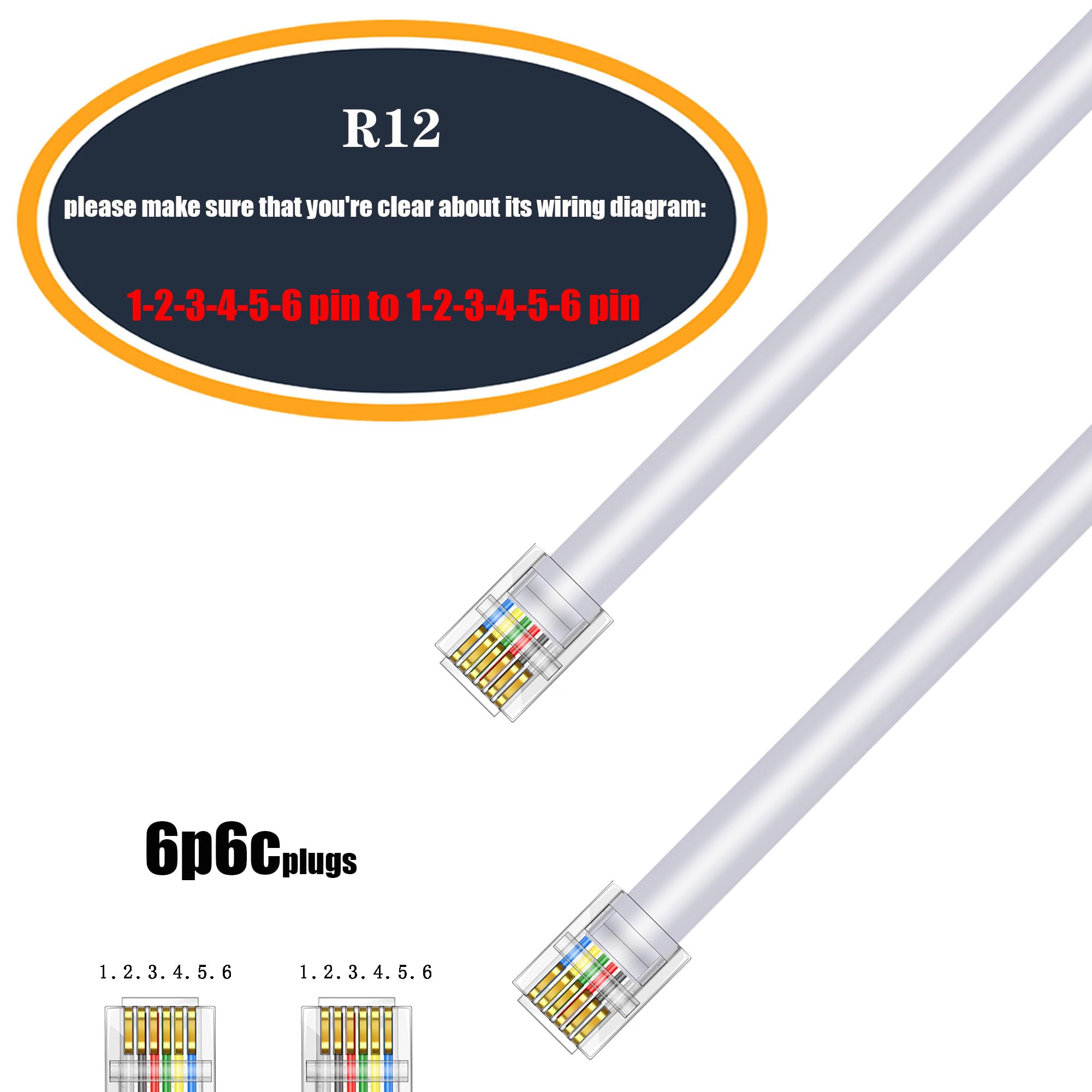 Jmzly Rj12 Cable Phone Cord Rj12 6P6C Male To Male Straight Wired For Both Data And Voice Use White   10Feet3 Pack