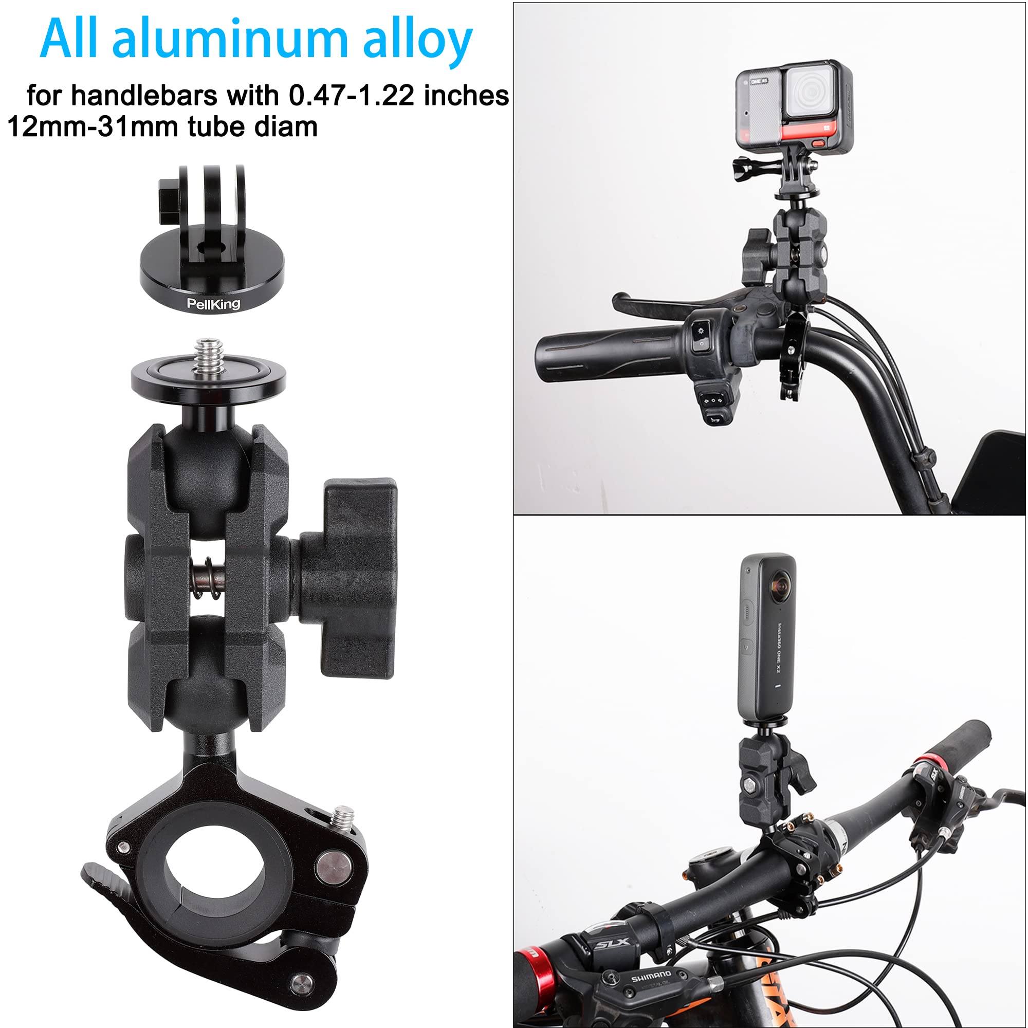 Motorcycle Bike Handlebar Helmet Mount Bundle For Insta360 X4,Go 3,X3,X2,One Rs 1 Inch 360 Edition, One Rs Twin,One R,Gopro 12/11/10/9/8/7/6/5 Blcak Max Camera, With Helmet Extension Arm Adhesive Kit