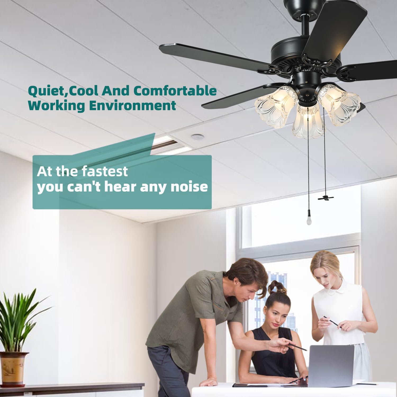 Twlite 42 Inch Indoor Ceiling Fan With Pull Chain And Three Led Light Bulbs Base, Traditional 3 Speeds Reversible Blades Ceiling