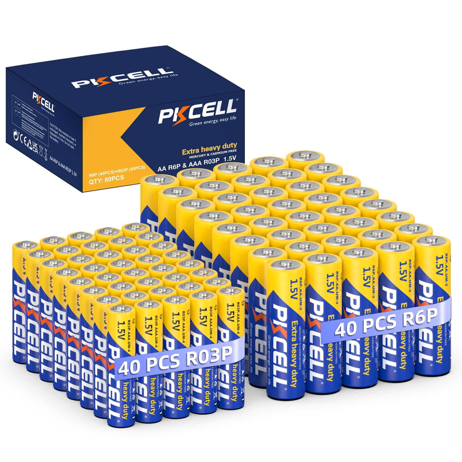 Pkcell Aa Batteries & Aaa Batteries, 40 Double A Batteries And 40 Triple A Batteries Combo Pack (80 Count), 1.5V High Performanc