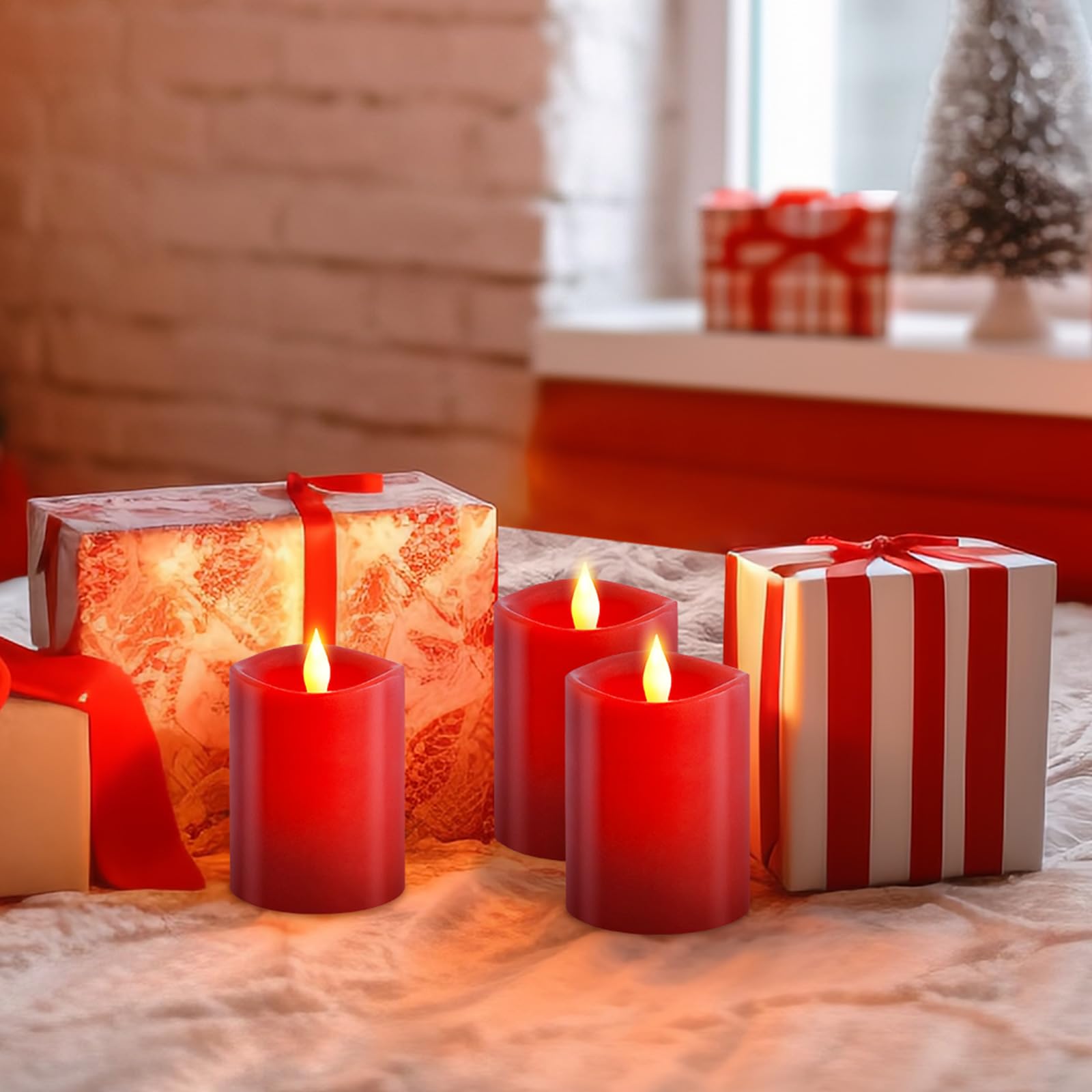 Milysoek 3X4 Flickering Flameless Candles Set Of 3,Real Wax Pillar Led Candles Flickering,4 Inch Flameless Candles With Remote,B