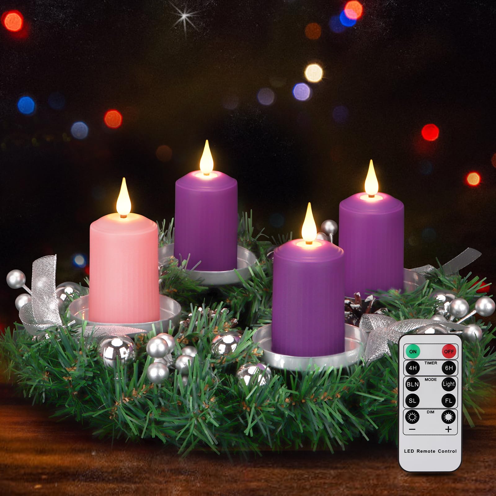Daord D2 X H4 Advent Led Candles Set Of 4 Christmas Led Flameless Pillar Candle 3 Purple And 1 Pink For Advent Rituals Festival