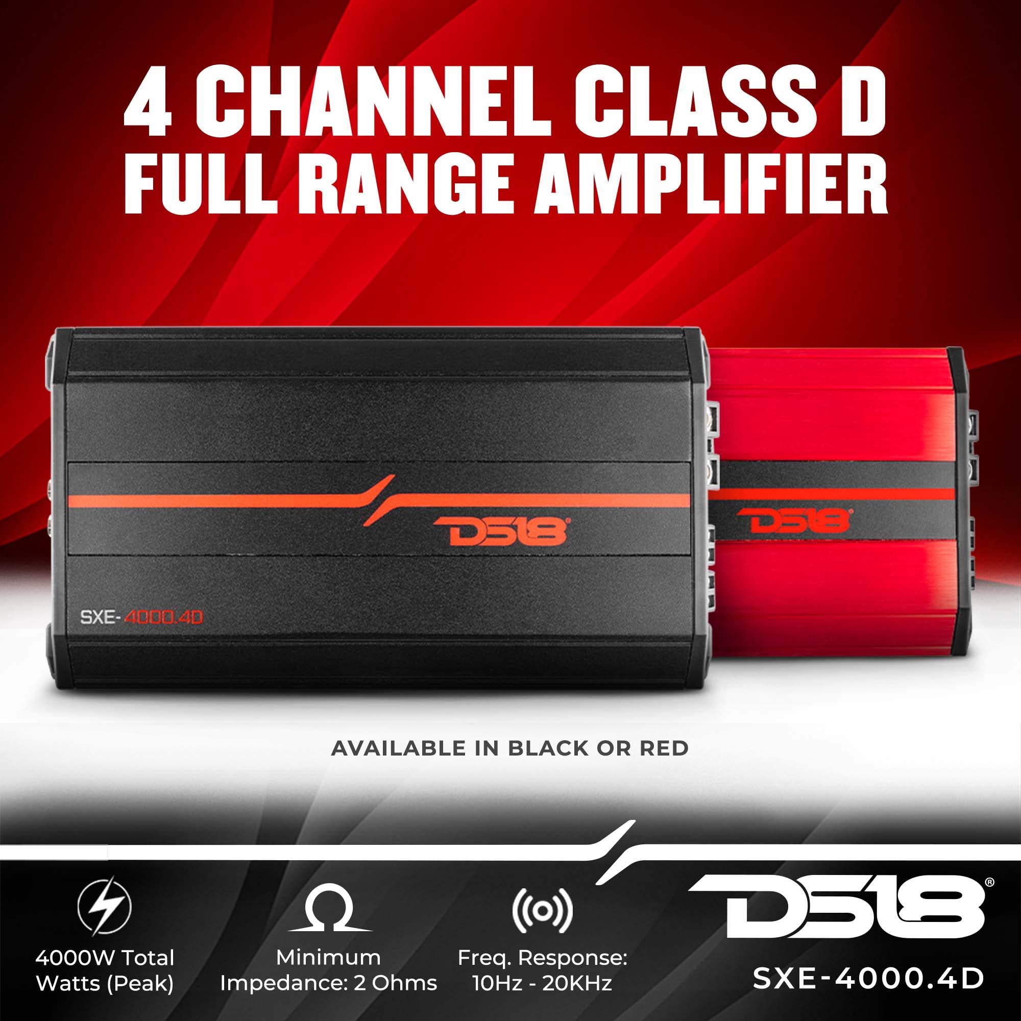 Ds18 Sxe-4000.4D/Rd Car Amplifier Stereo Full-Range Class D 4-Channel 275X4 Rms @4 Ohm 4000 Watts - Powerful And Compact Amp For
