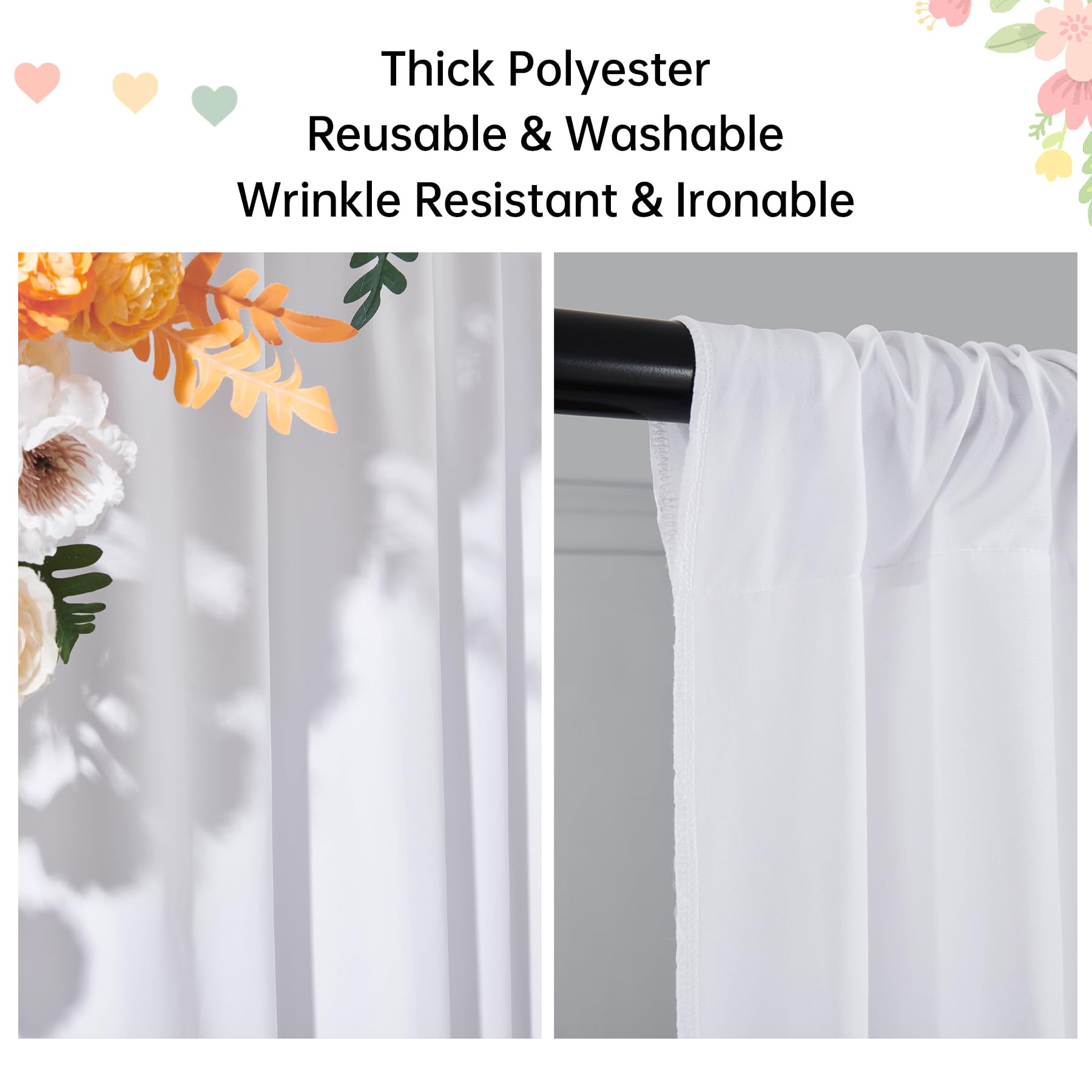 10Ft X 20Ft White Backdrop Curtain Panels For Parties, Thick Wrinkle Resistant Polyester Wedding Backdrop Drapes For Party Birth