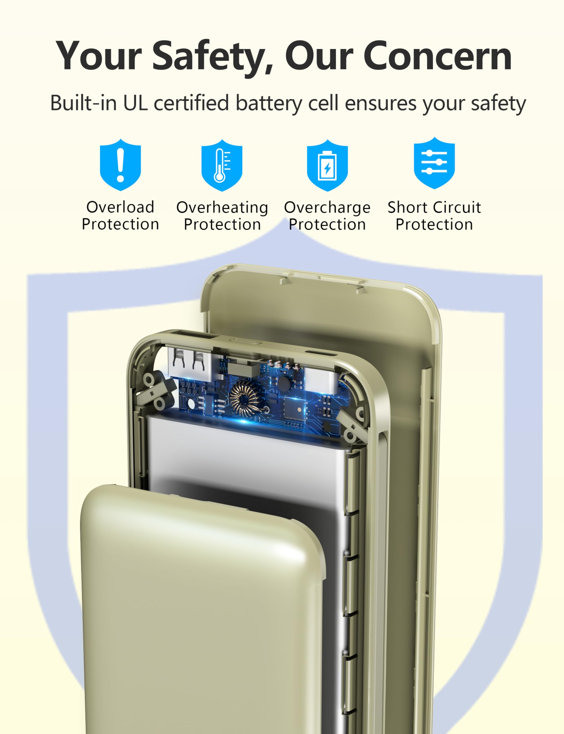 Metecsmart Portable Charger Power Bank With Built In Cable And Ac Wall Plug, 10000Mah Fast Usb C Phone Charger, Slim Thin Mini C