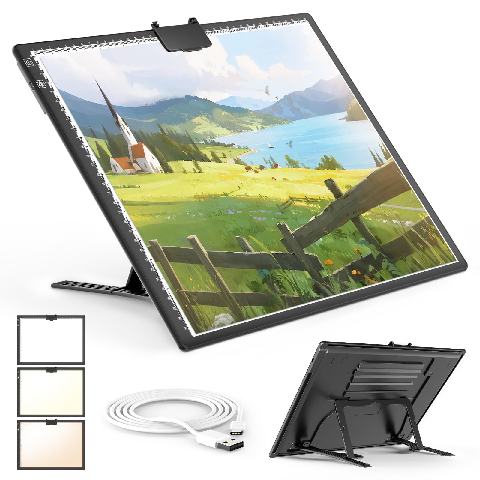 A3 Light Board Diamond Painting, Rechargeable Battery Light Box Tracing, Diamond Art Light Board with Stand and Clip, for Drawin