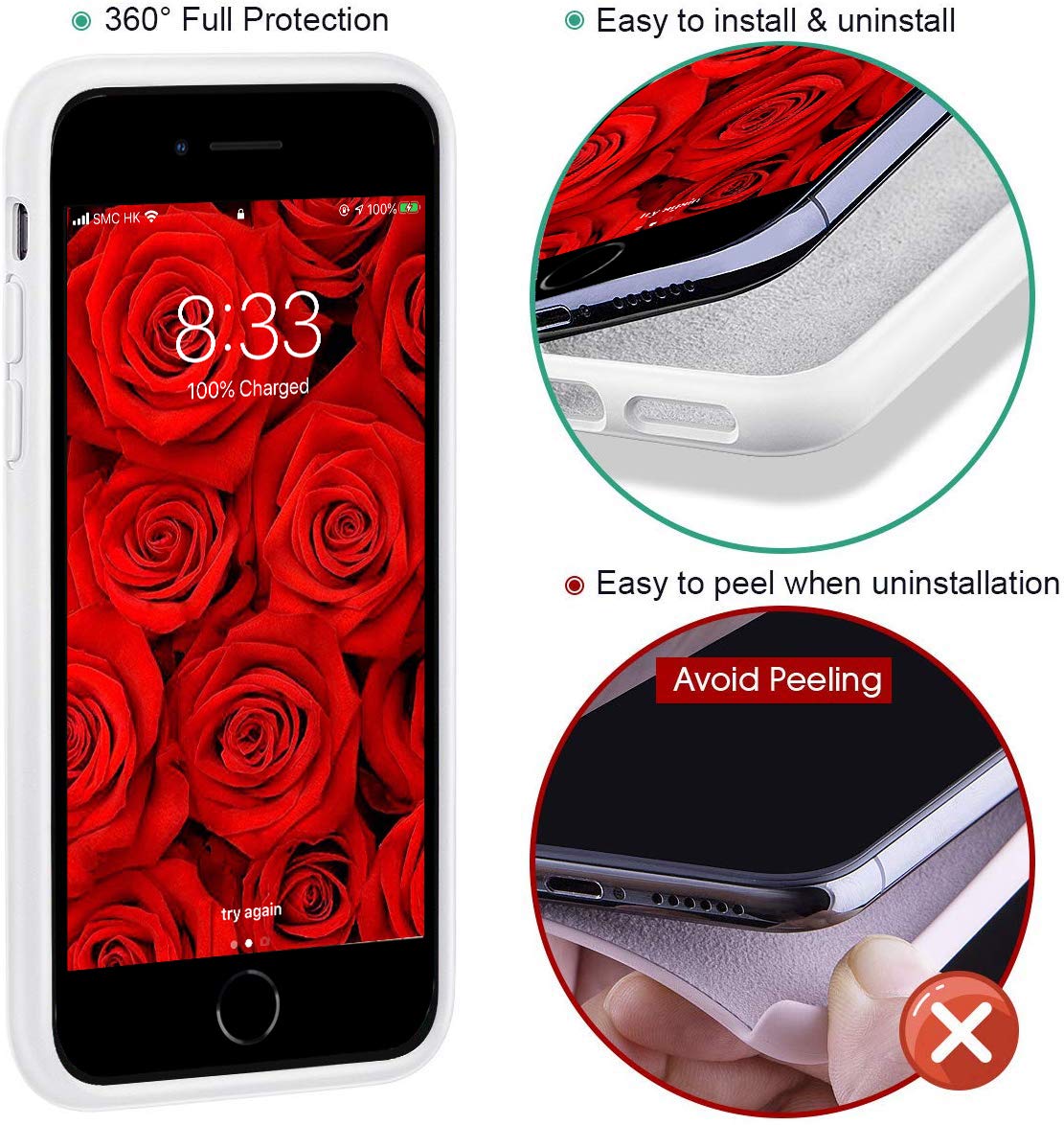 IceSword Silicone Gel Rubber Case for iPhone SE 3 2022 SE 2020 iPhone 7 8 Drop Protection White 4.7 inch