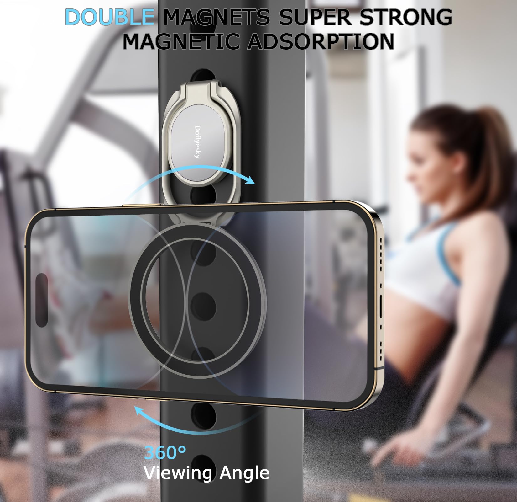 Magnetic Phone Ring Holder, Double Adjustable Gym Finger Ring Grip And Stand, Removable Phone Grip, For Iphone, Ipad And Smartph