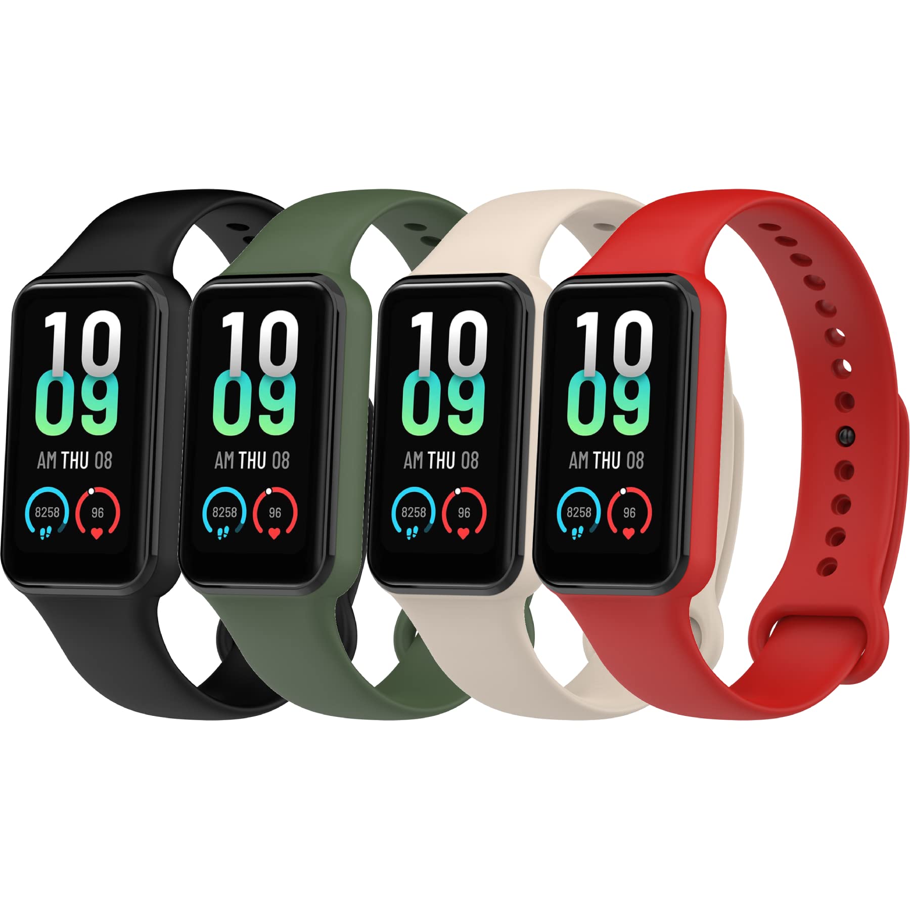 Ninehorse 4Packs Watch Bands Compatible With Amazfit Band 7 Strap,Silicone Metal Buckle Adjustable Wristband Bracelet Sport Stra