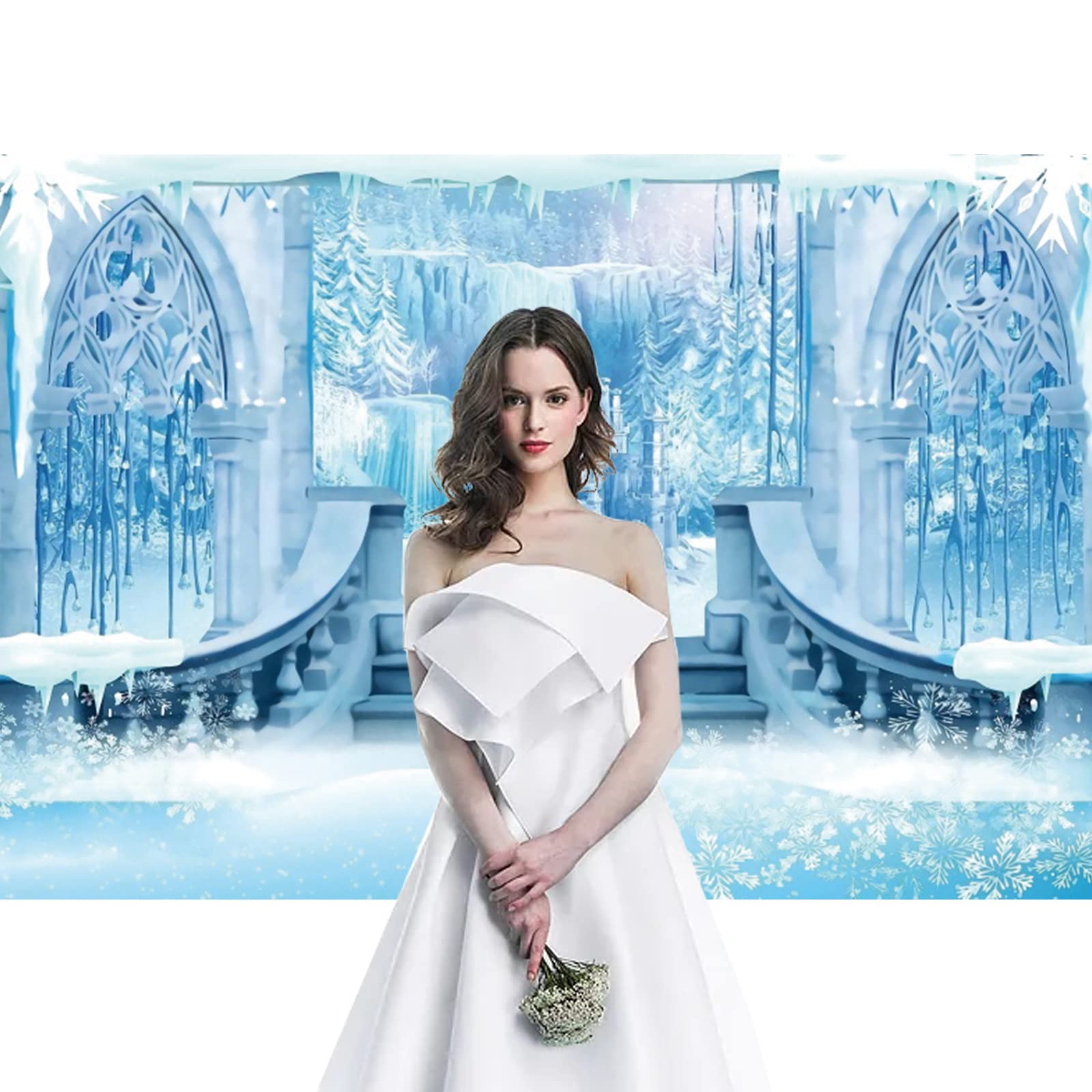 8X6Ft Winter Castle Backdrop Winter Wonderland Ice Castle Photography Backdrop Ice And Snow World Blue Ice Snowflake Backdrop Fo
