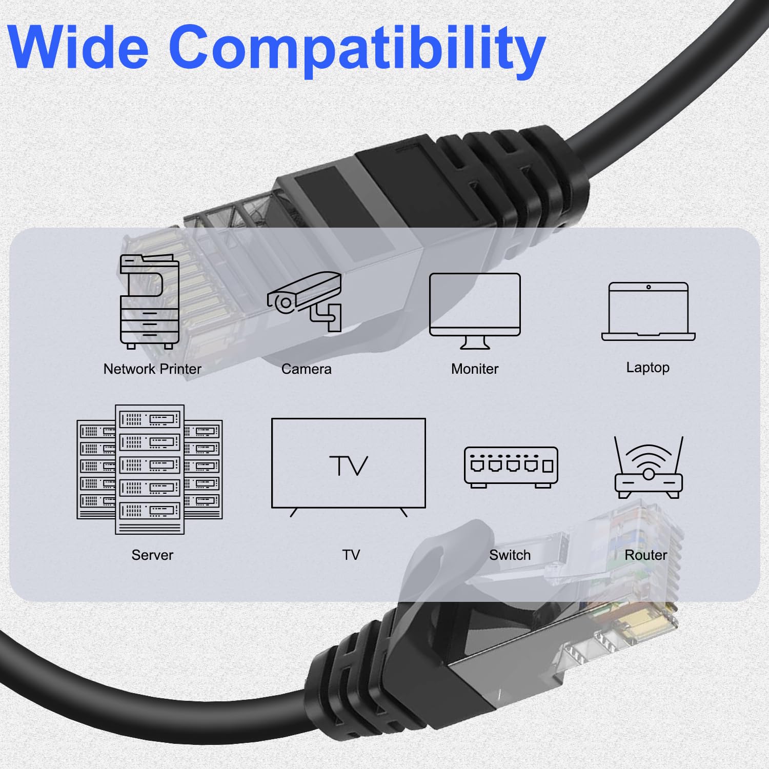 Aimyzii Cat6 Ethernet Cable(50 Feet) Cat6 Network Cord,Rj45 Patch Cable Support Cat6,Cat5E,Cat5 Include 25 Ties And 25 Cable Clips