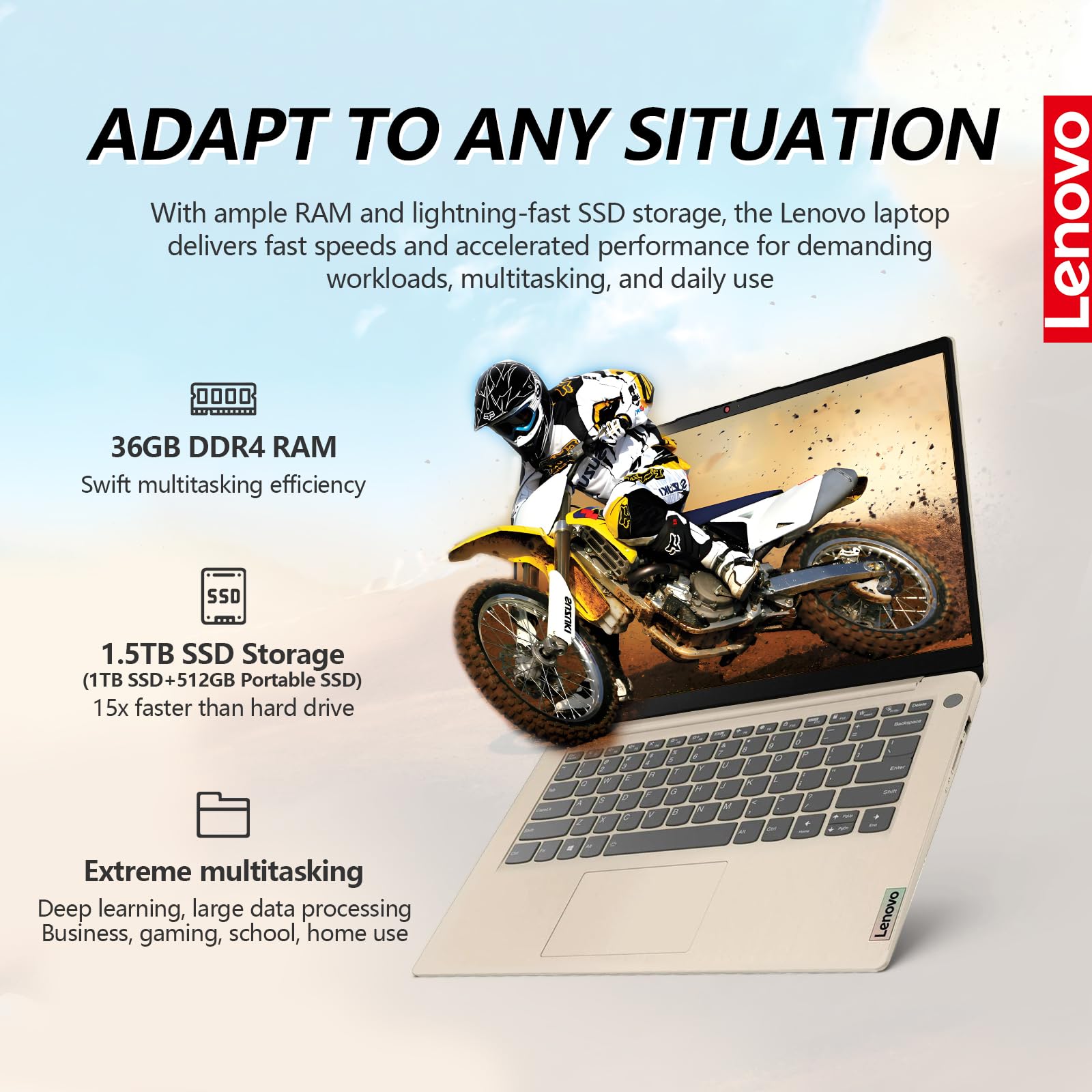 Lenovo Ideapad 3 Laptop Computer, Fhd Ips Thin Lightweight 14 Inch Laptop Pc, Amd Ryzen 7 8-Cores Notebook Computer | 36Gb Ram 1