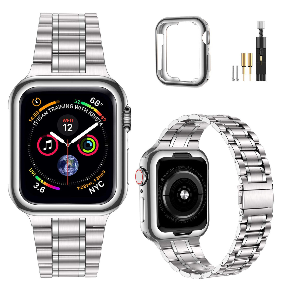 Miohhr Solid Stainless Steel Band Compatible With Apple Watch 45Mm,Metal Strap For Iwatch Series 7 6 5 4 3 2 1 Se Women And Men,
