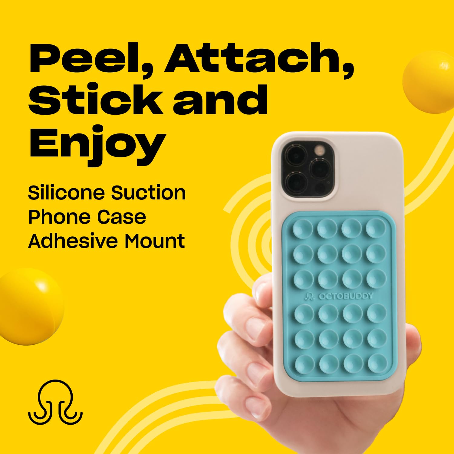 Octobuddy Max Silicone Suction Phone Case Adhesive Mount - Hands-Free, Strong Grip Holder For Selfies & Videos - Durable, Easy T