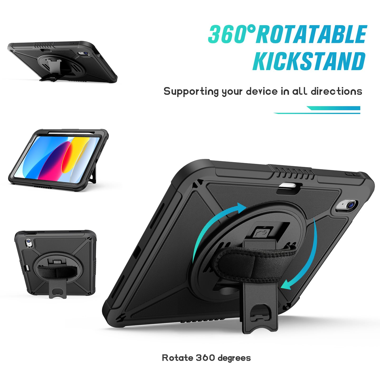 Ztotopcases For Ipad 10Th Generation Case 10.9 Inch With Screen Protector, Pen Holder, Handle Shoulder Strap,360 Rotating Stand