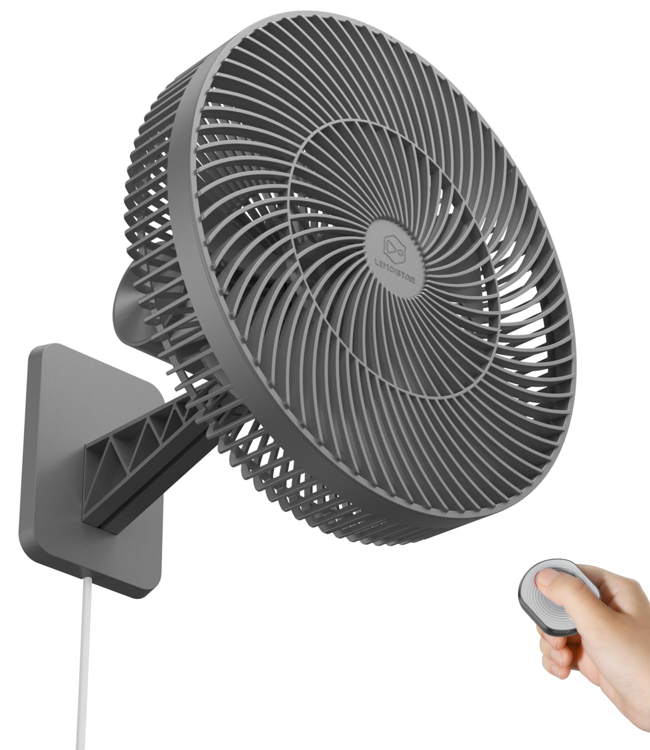 LEMOISTAR 12 Wall Mounted Fan with Remote Control, 90 Oscillating, 4 Speeds Timer and Adjustable Tilt, 8.2ft Cord, Quiet, Ideal 