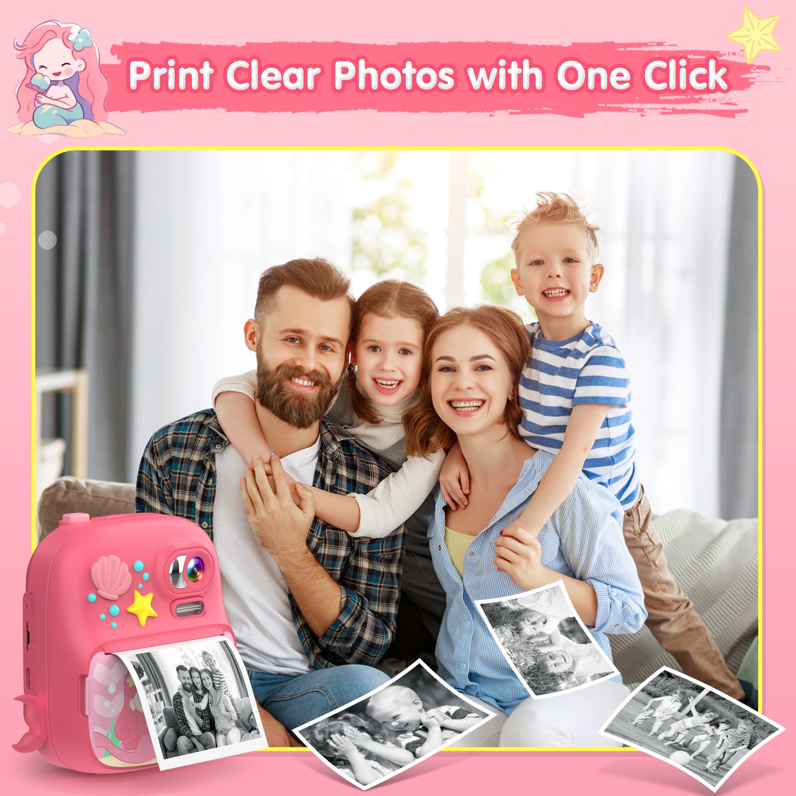 Kids Camera Instant Print, Camera For Kids With Printing Photo Paper, Toys For Girls Aged 3 13, Toddler Digital Camera For 4 5 6