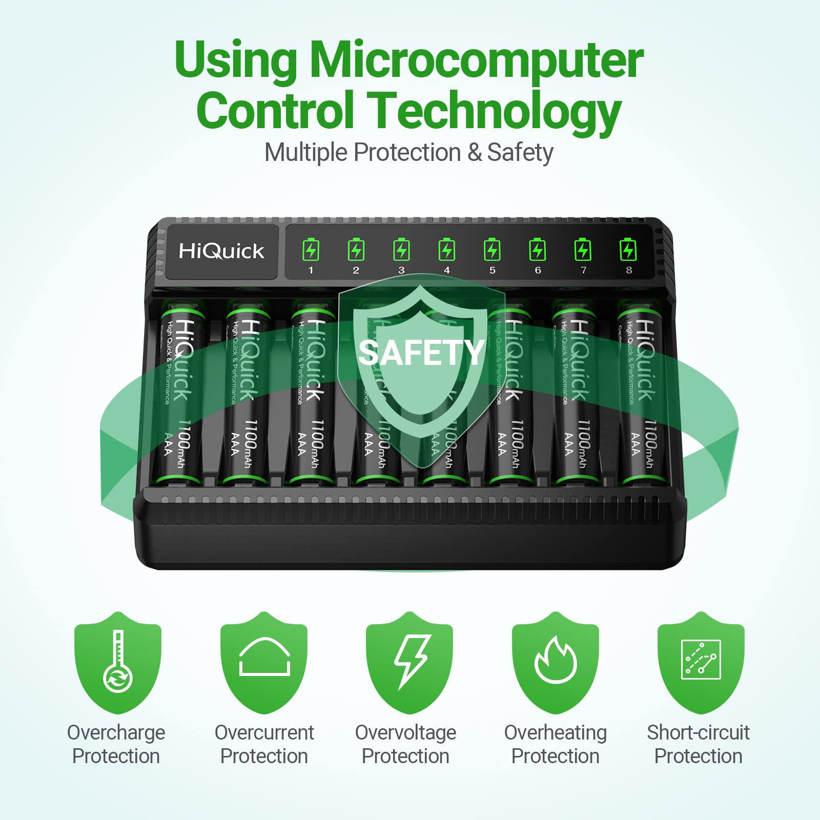 Hiquick Rechargeable Aaa Batteries With 8 Bay Battery Charger,1.2V 1100Mah Low Self Discharge Ni Mh Aaa Batteries 16 Pack With B