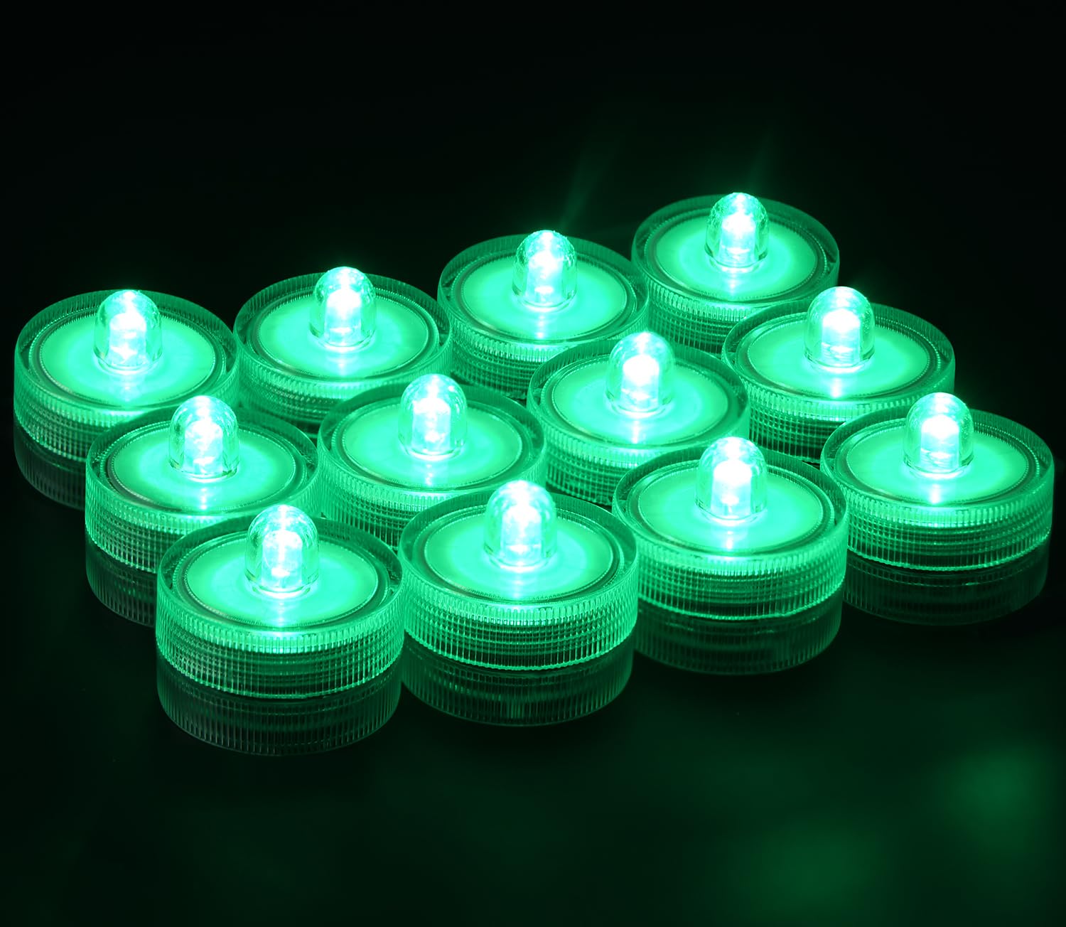 Koaby 12 Pack Submersible Led Lights, Waterproof Flameless Submersible Lights For Decor (Green Light, 12 Pack)