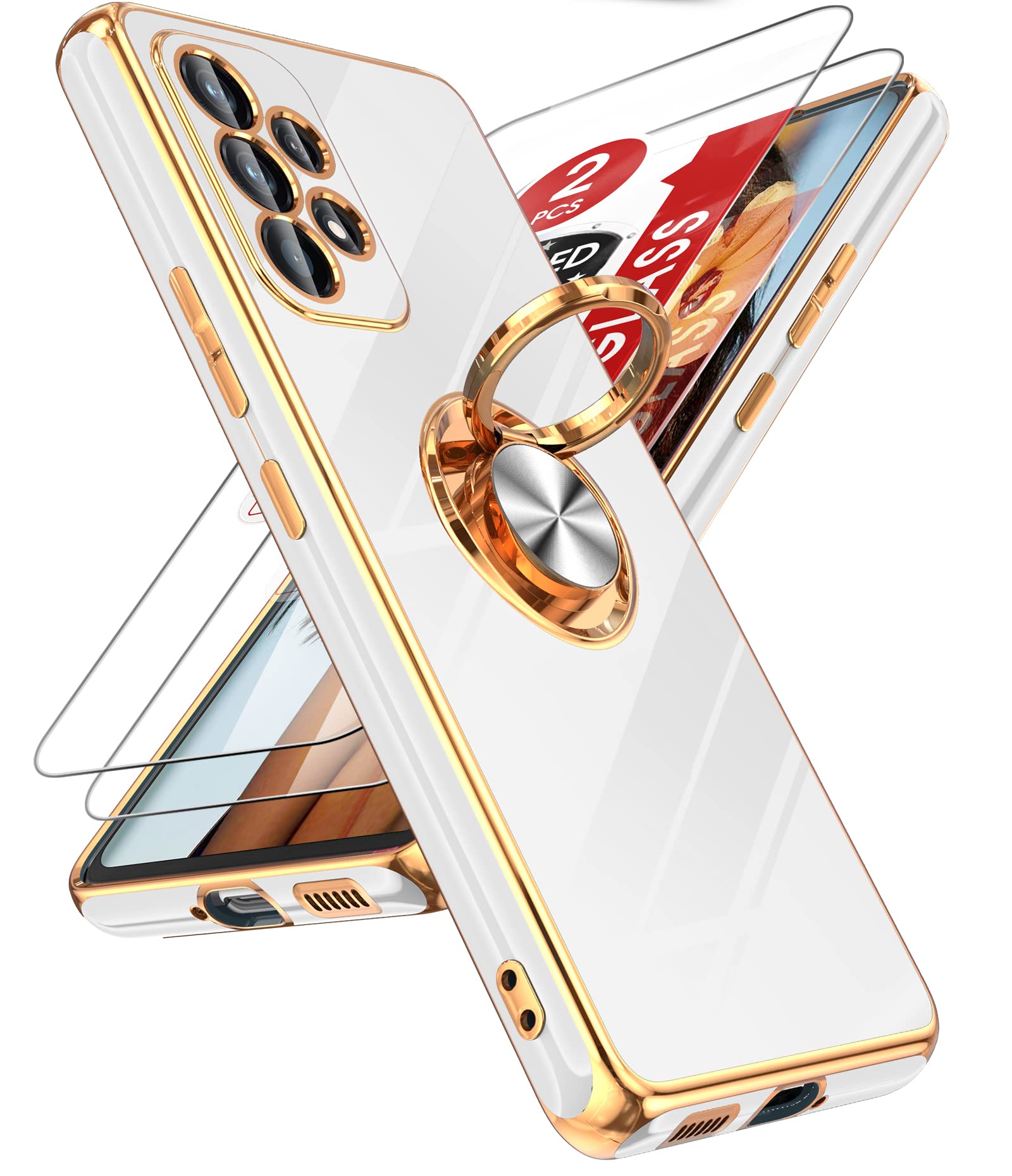 Leyi For Samsung Galaxy A53 5G Case With Tempered Glass Screen Protector [2 Pack] 360    Rotatable Ring Holder Magnetic Kickstan