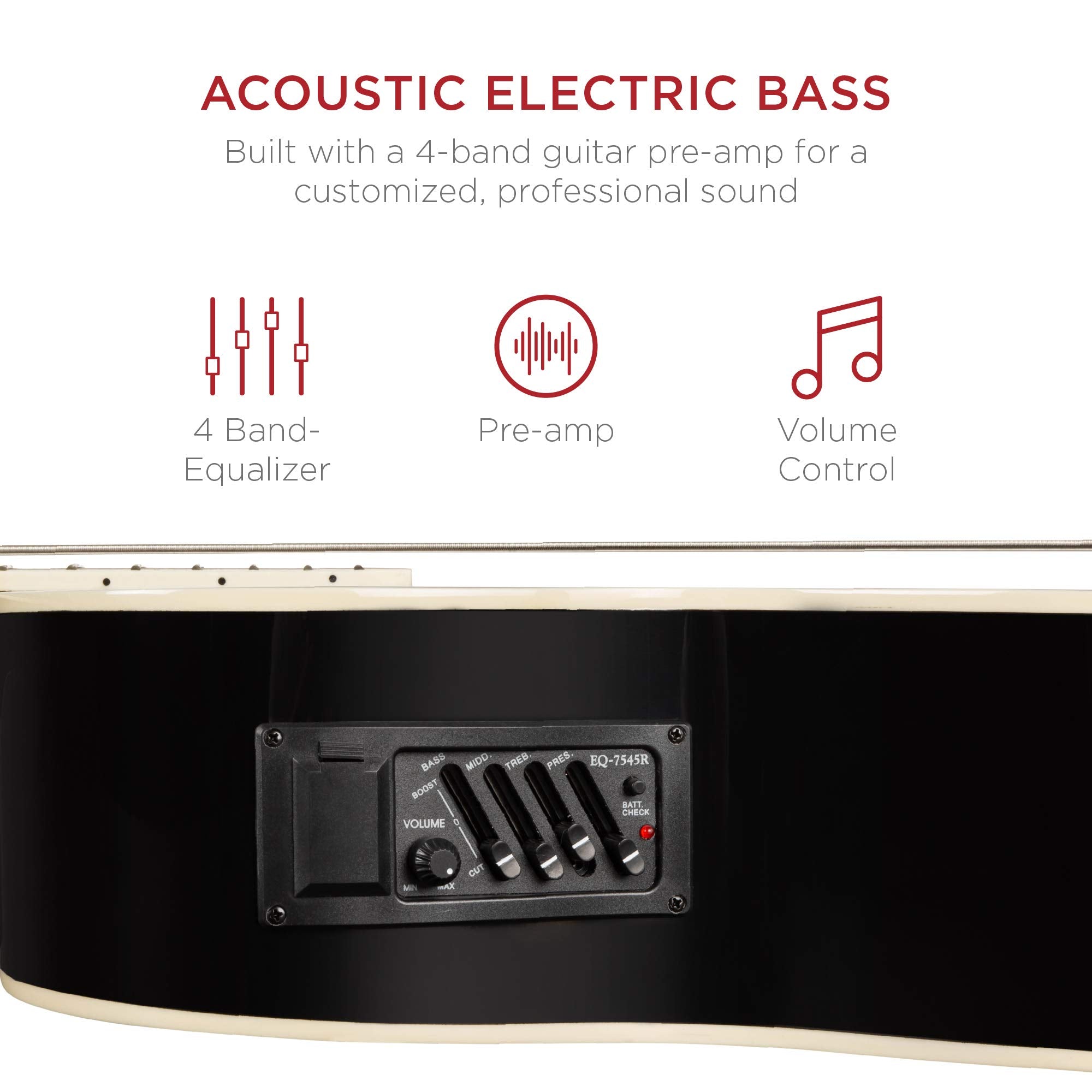 Best Choice Products Acoustic Electric Bass Guitar - Full Size 4 String, Black, Model SKY426, Wood Construction