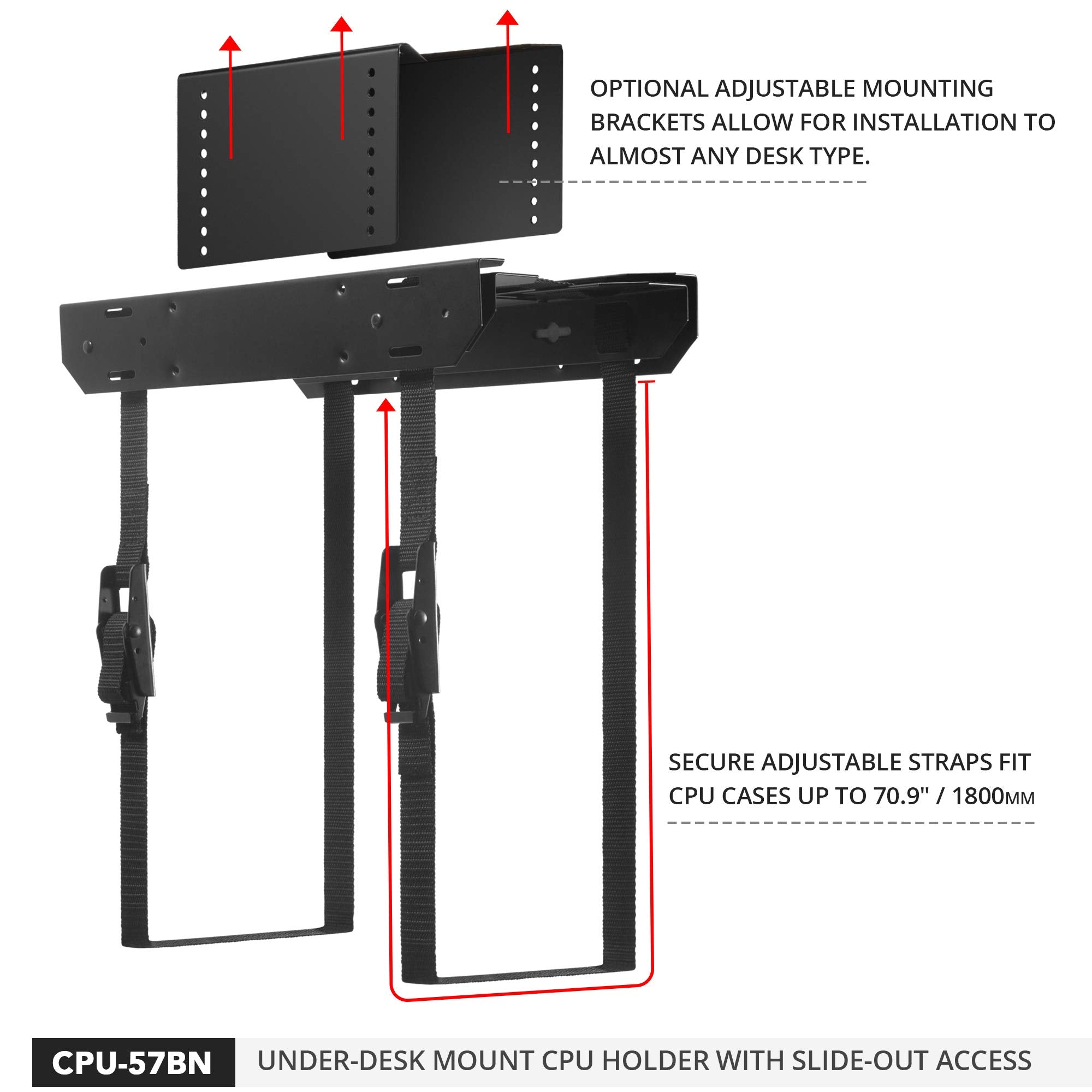 Penn Elcom Under Desk Computer Mount, Adjustable With Slide Out Access, 71 Inches   Pc Tower Holder
