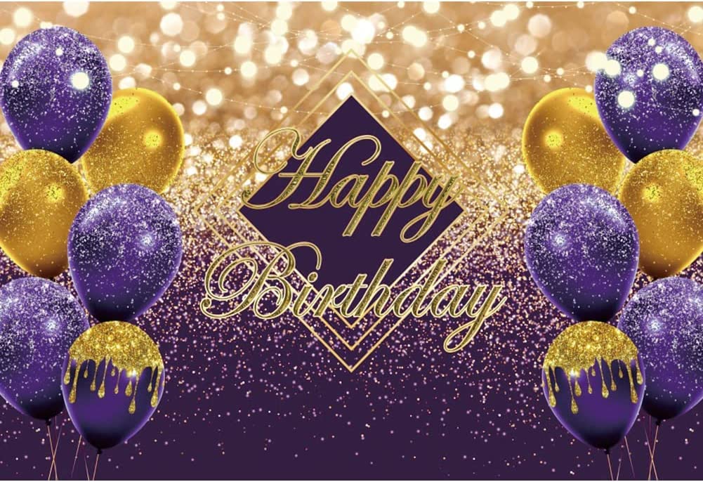 Renaiss 7X5Ft Violet Happy Birthday Backdrop For Photoshoot Kids Men Women Portrait Purple Gold Balloons Photography Background
