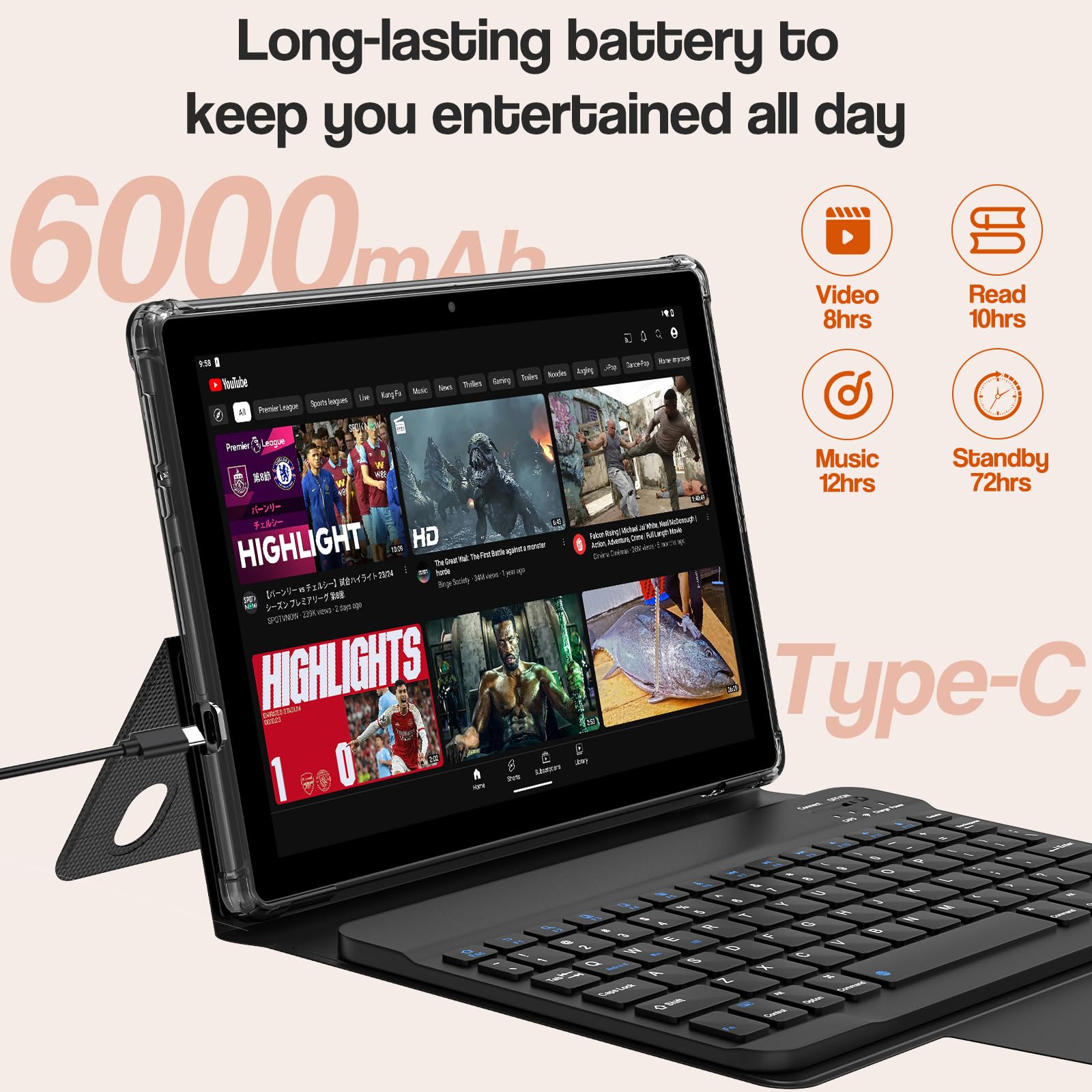 2 In 1 Tablet 10 Inch, Android 12 Tablets With Keyboard, 10Gb Ram 64Gb Rom 1Tb Expandable Tablet Pc, Ips Screen, 2+8Mp Hd Camera